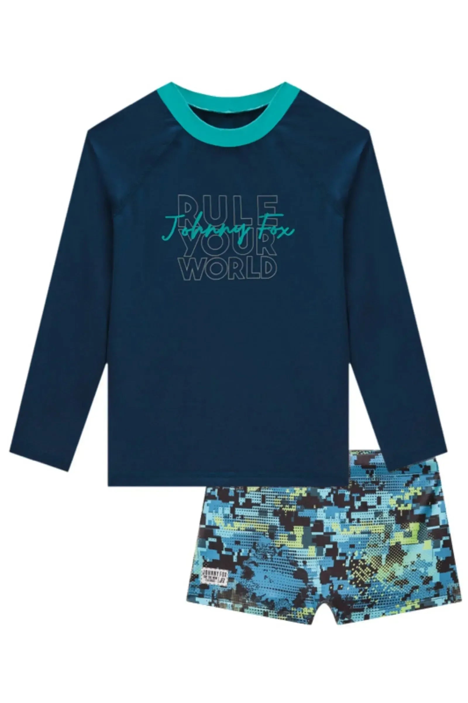 Conjunto de Camiseta e Sunga em Malha Uv Dry com Proteção UV50+ 85338 Johnny Fox Teen Menino
