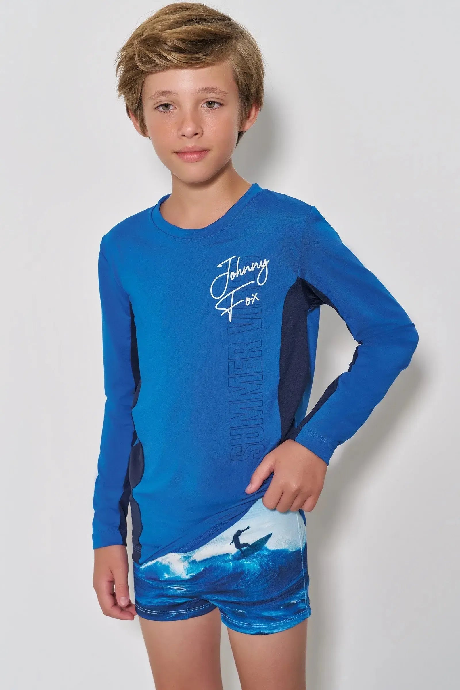 Conjunto de Camiseta e Sunga em Malha Uv Dry com Proteção Uv50+ 88306 Johnny Fox Teen Menino