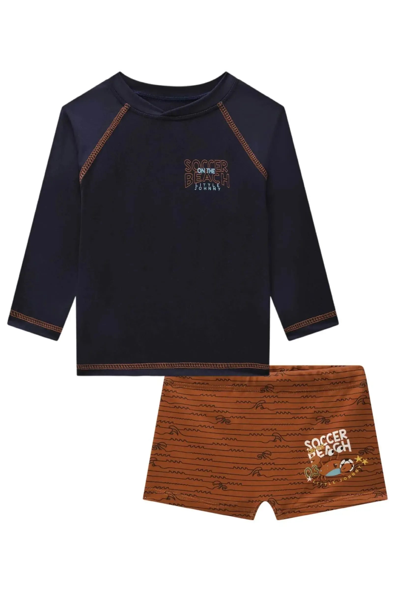 Conjunto de Camiseta e Sunga em Malha Uv Dry com Proteção UV50+ 88719 Johnny Fox Bebê Menino