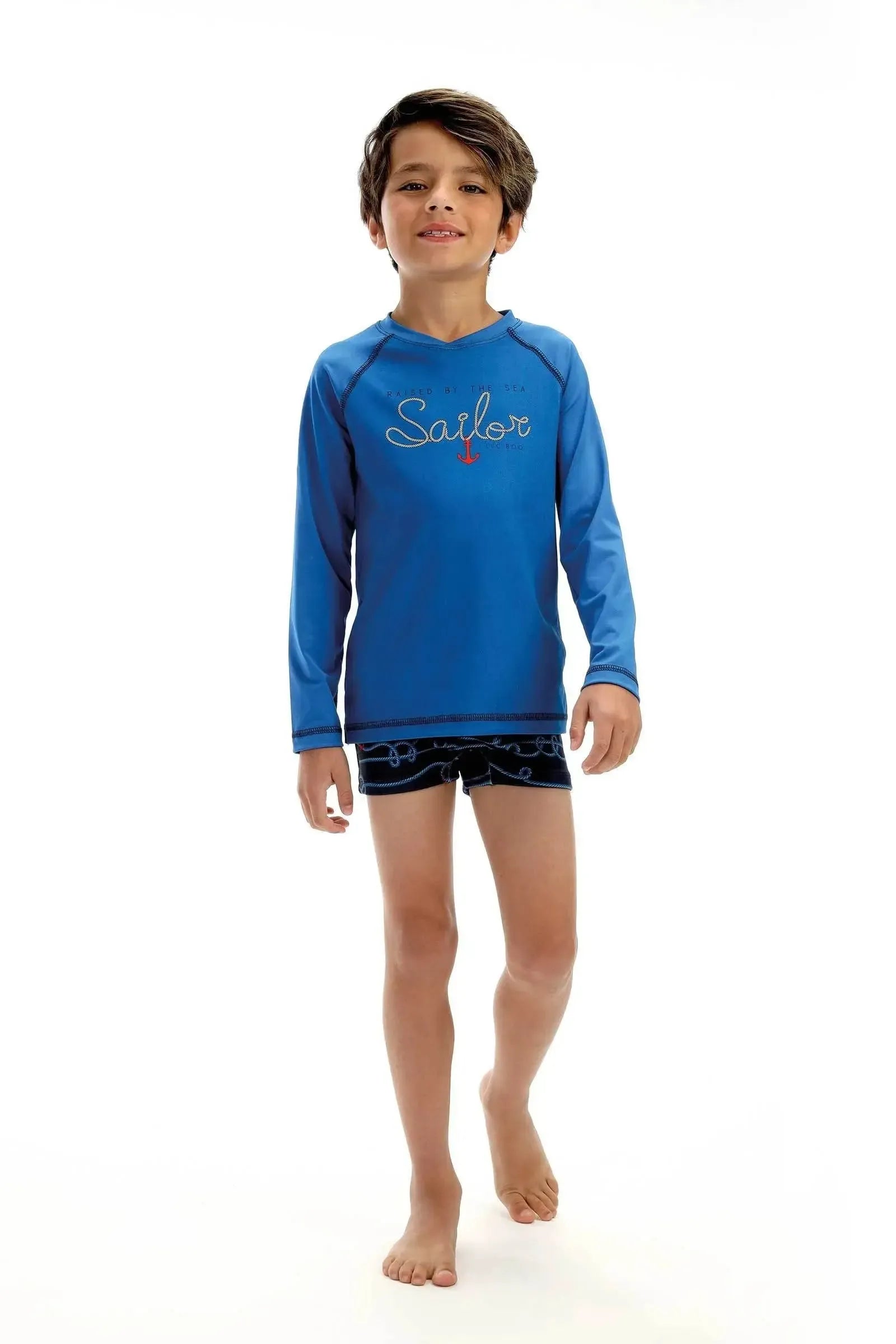 Conjunto de Camiseta e Sunga em Malha UV Dry com Proteção UV50+ 92478 LucBoo Infantil Menino