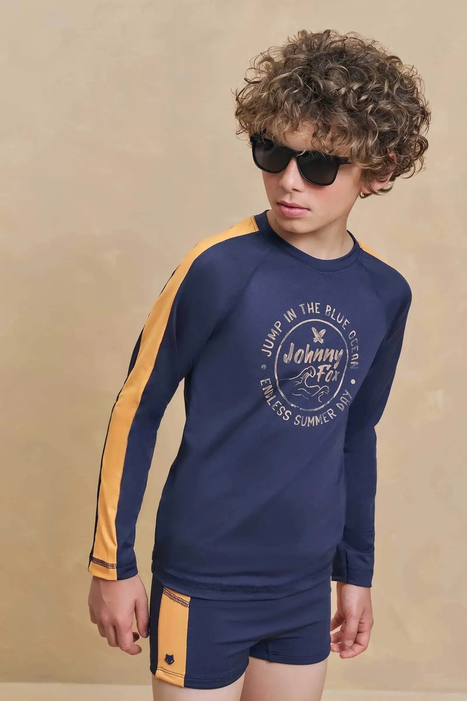 Conjunto de Camiseta e Sunga em Malha Uv Dry com Proteção UV50+ 93343 Johnny Fox Teen Menino