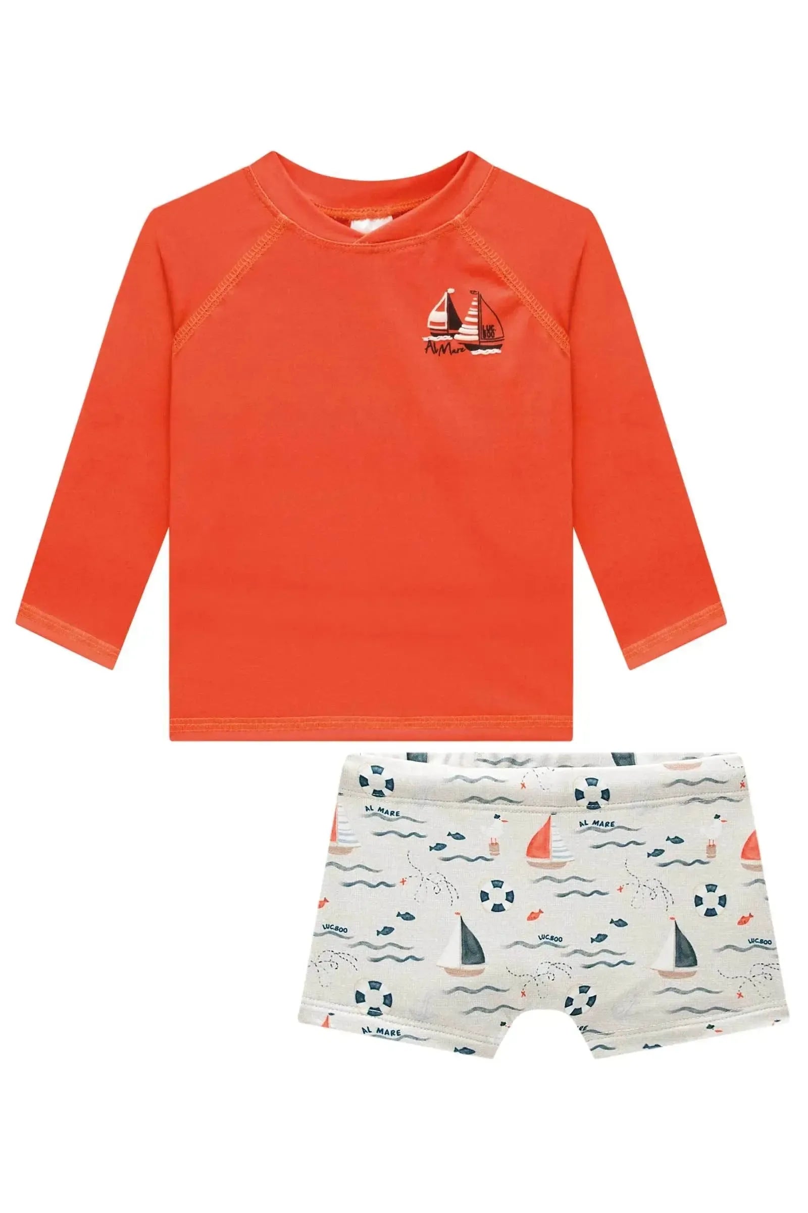 Conjunto de Camiseta e Sunga em Malha UV Dry com Proteção UV50+ 95742 LucBoo Bebê Menino