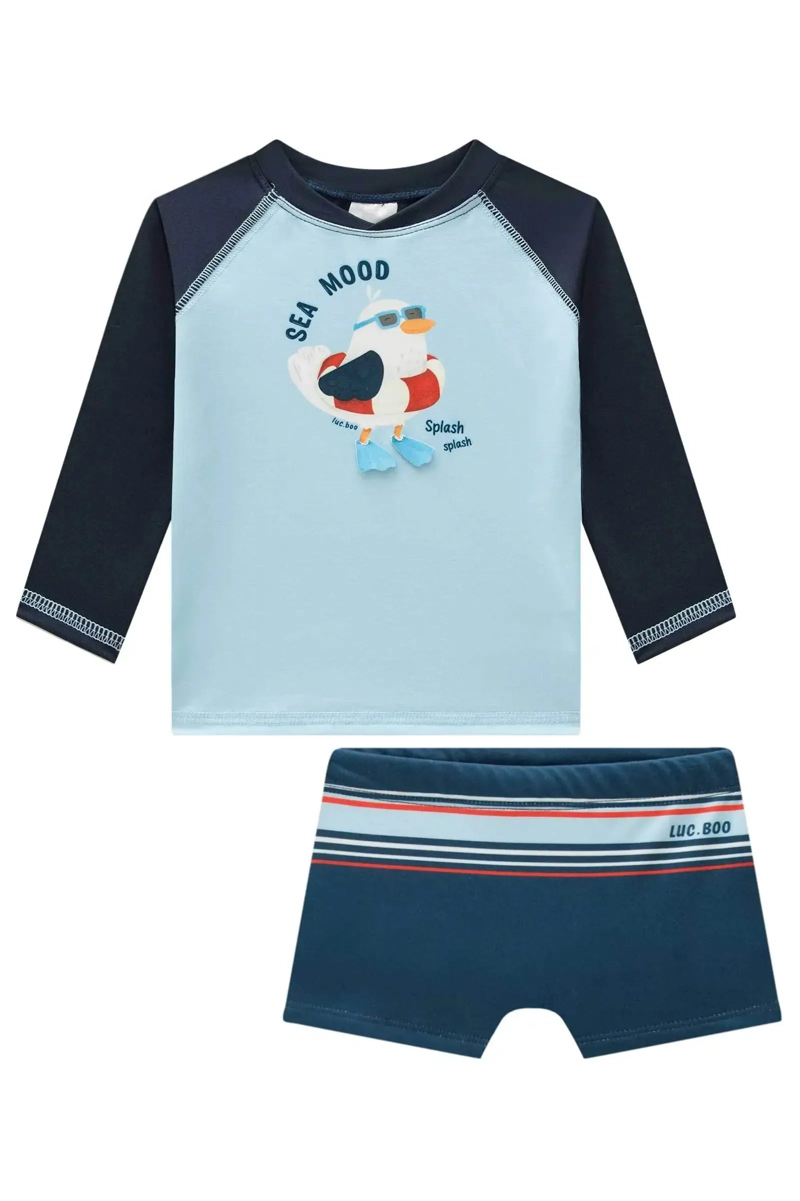 Conjunto de Camiseta e Sunga em Malha UV Dry com Proteção UV50+ 96066 LucBoo Bebê Menino