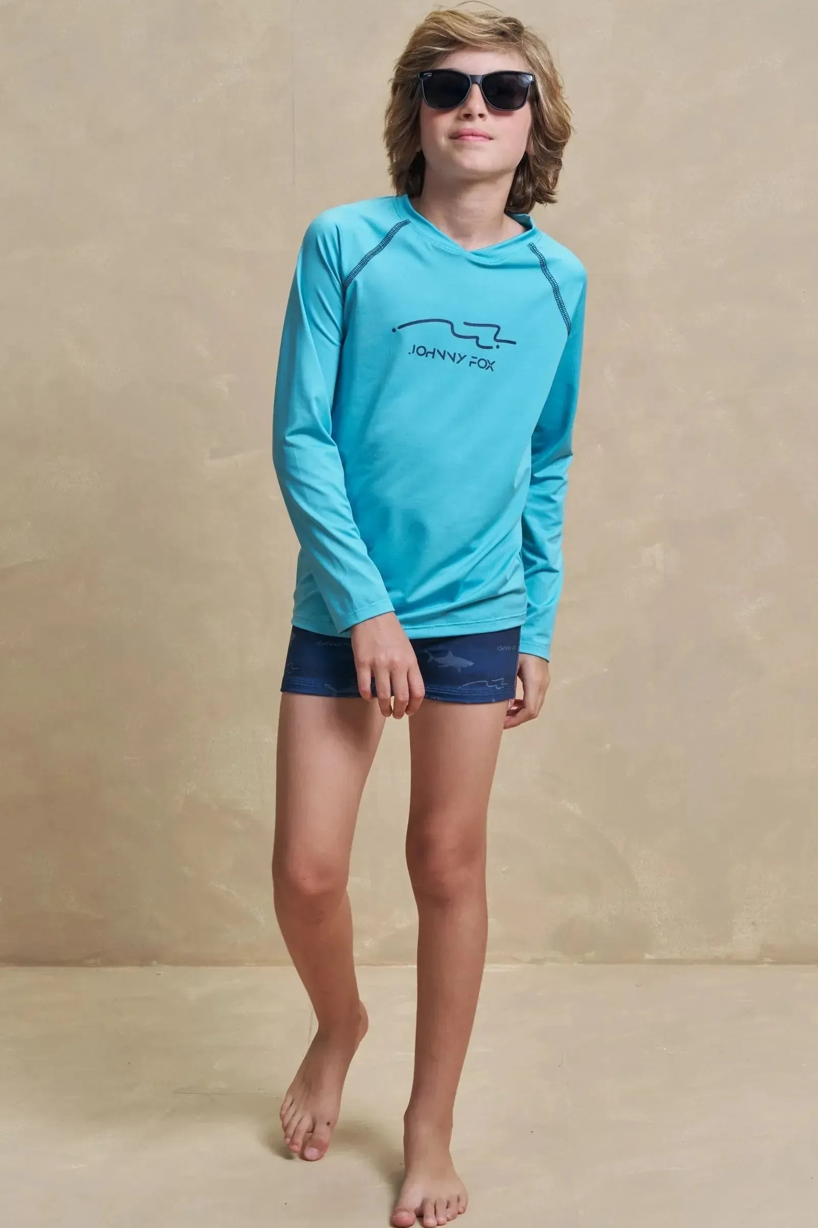 Conjunto de Camiseta e Sunga em Malha Uv Dry com Proteção UV50+ 97328 Johnny Fox Teen Menino