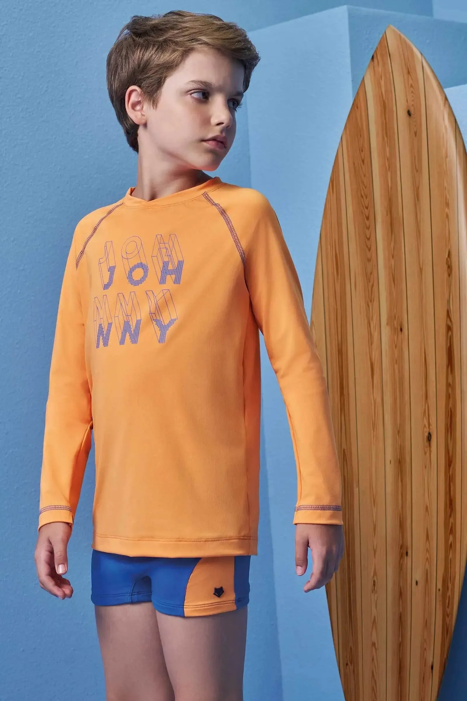 Conjunto de Camiseta e Sunga em Malha Uv Dry com Proteção UV50+ 99036 Johnny Fox Teen Menino
