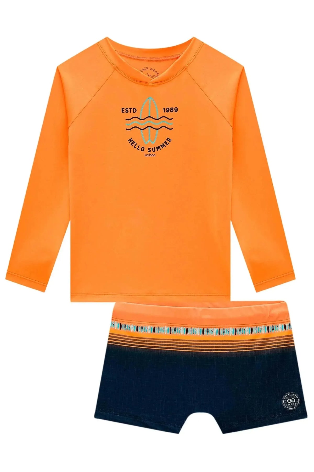 Conjunto de Camiseta e Sunga em Malha UV Dry com Proteção UV50+ 99579 LucBoo Infantil Menino