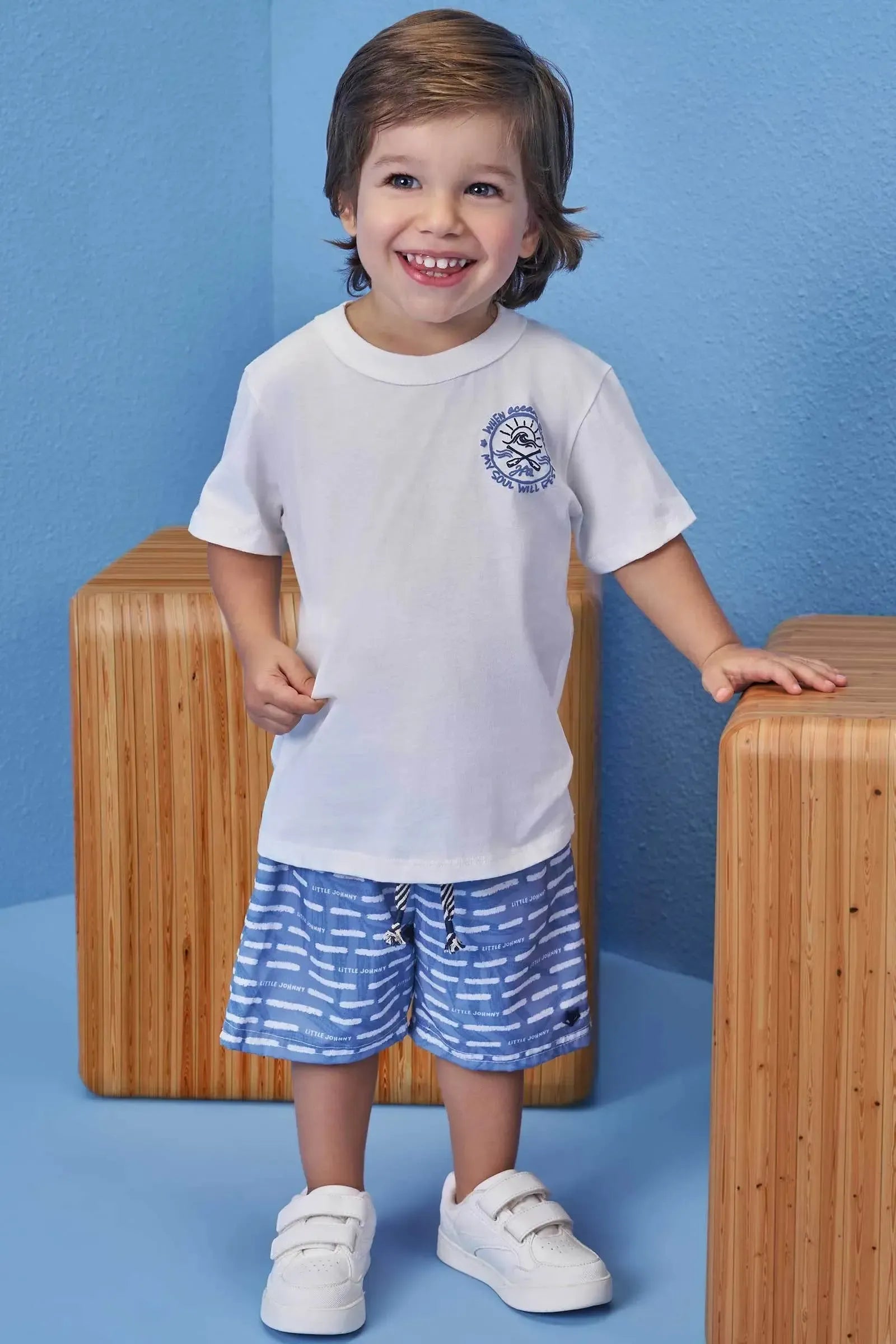 Conjunto de Camiseta em Meia Malha e Bermuda em Nylon Ergonomic com Elastano 99563 Johnny Fox Teen Menino