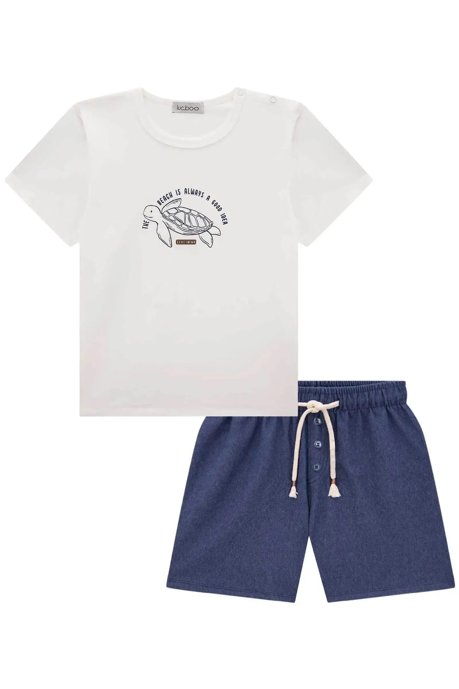 Conjunto de Camiseta em Cotton e Bermuda em Cotton Jeans com Elastano 84254 LucBoo Infantil Menino