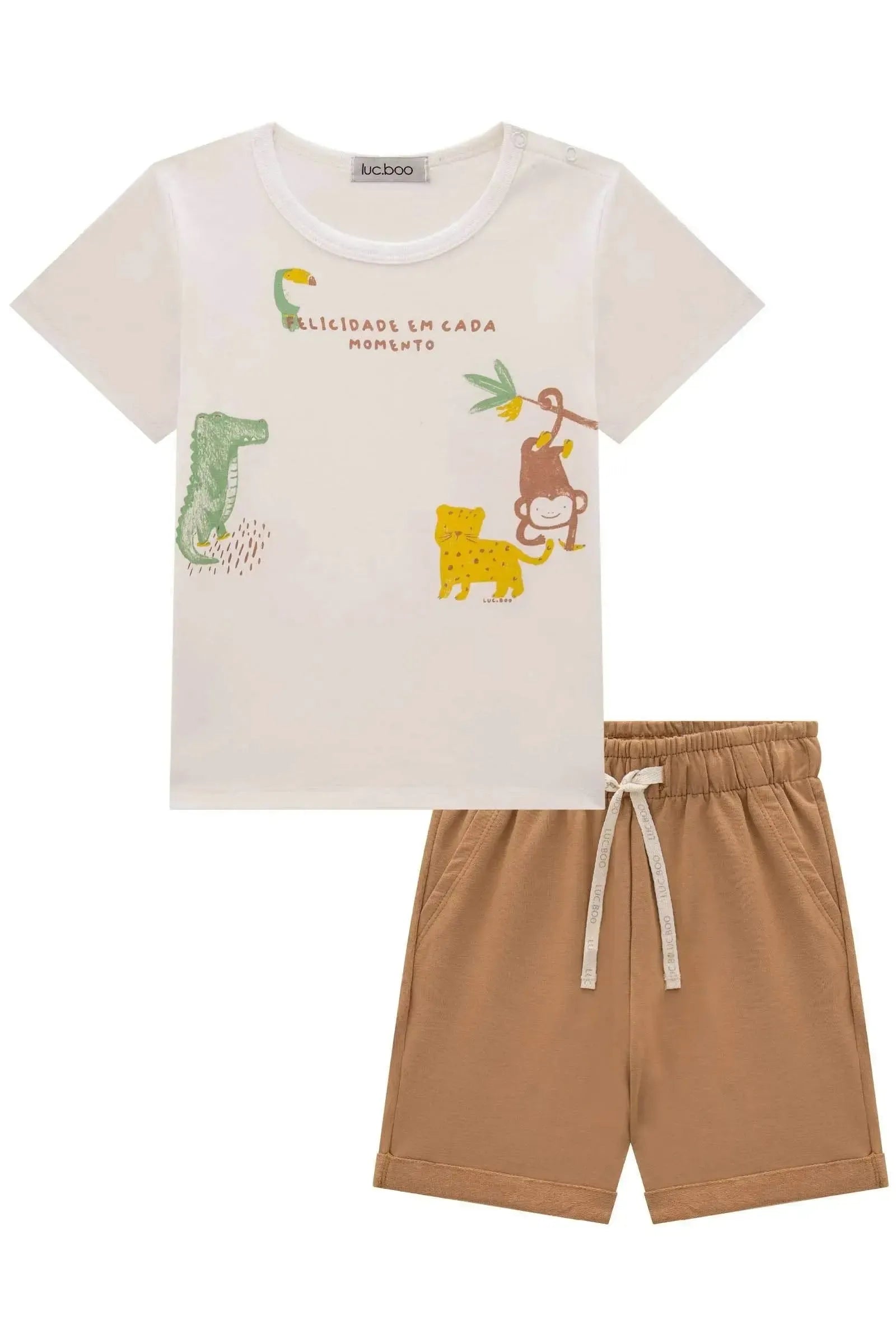 Conjunto de Camiseta em Cotton e Bermuda em Molevisco 84240 LucBoo Infantil Menino