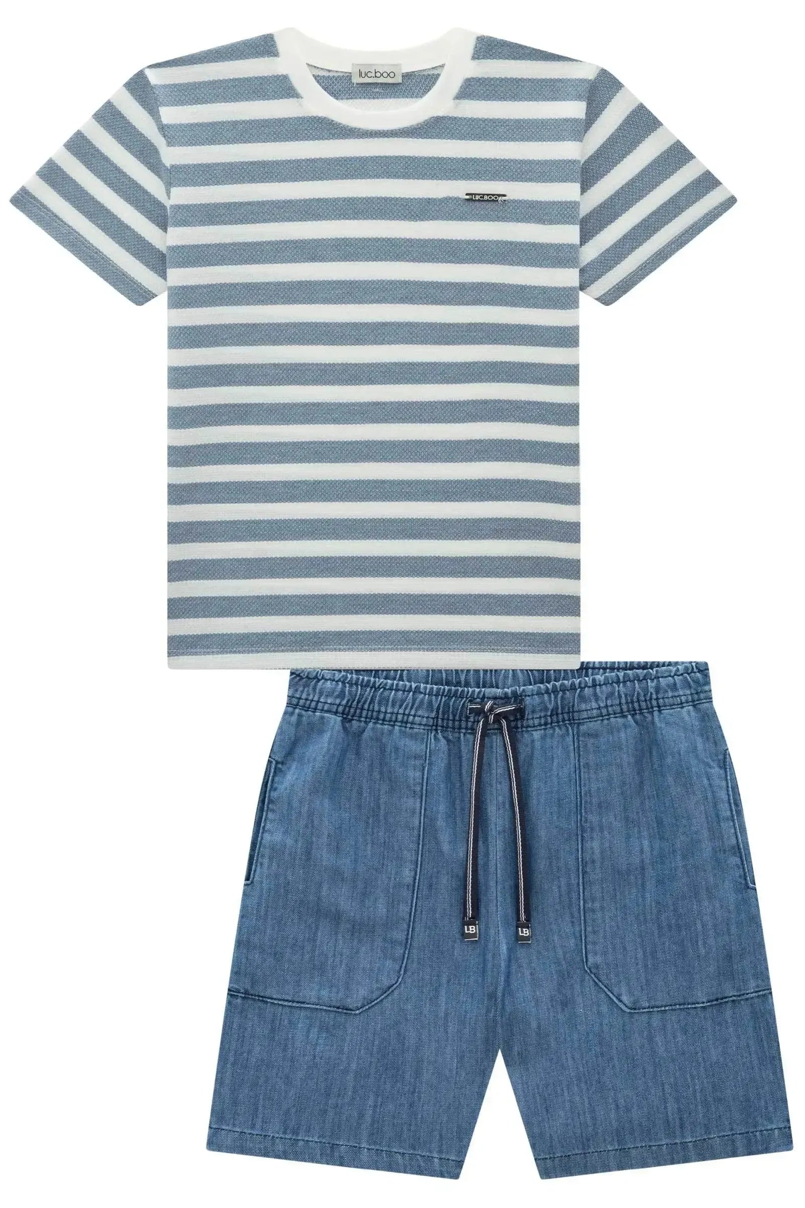 Conjunto de Camiseta em Malha Brizza e Bermuda em Jeans Benicio 96136 LucBoo Infantil Menino