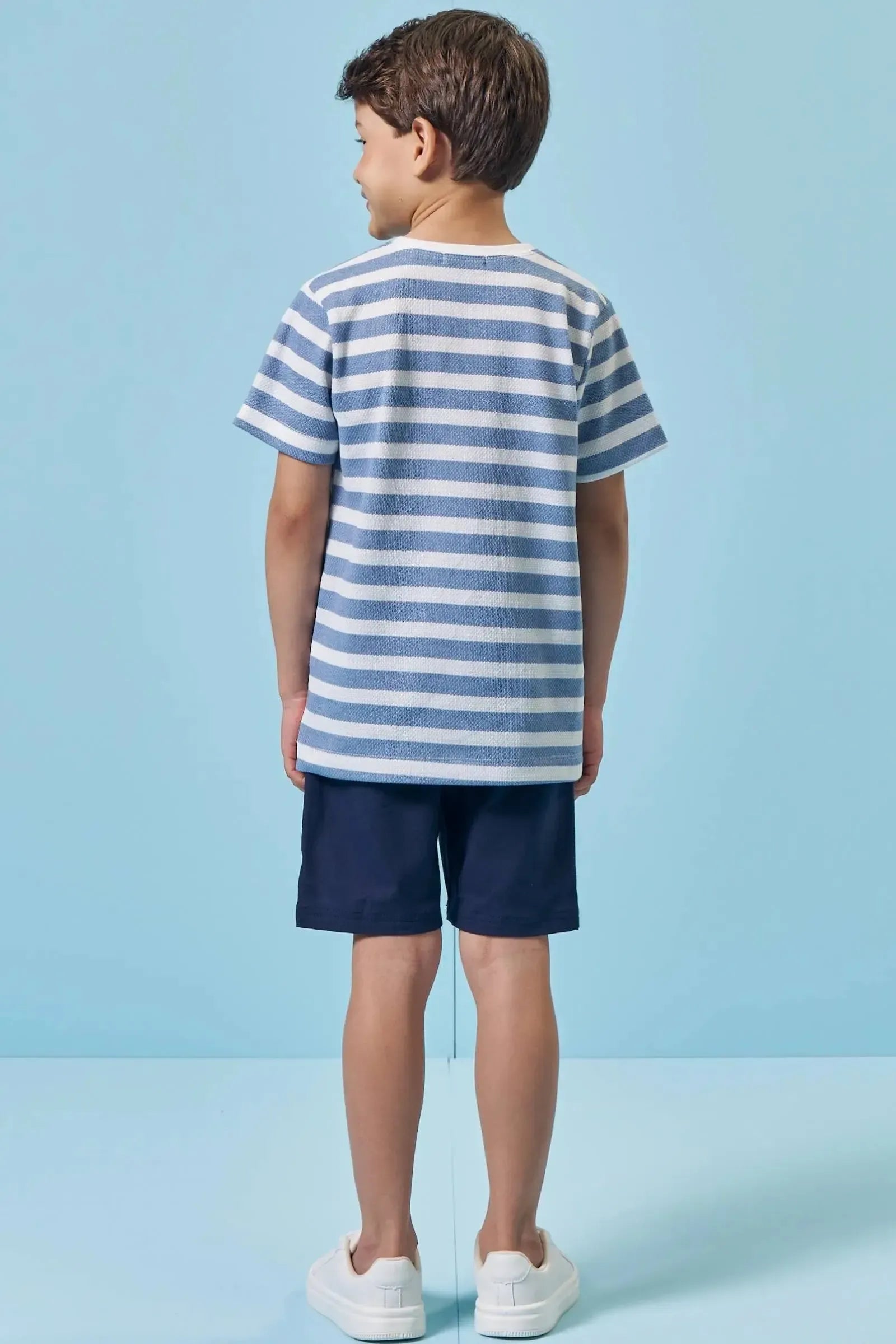 Conjunto de Camiseta em Malha Brizza e Bermuda em Sarja Girassol com Elastano 96002 LucBoo Infantil Menino