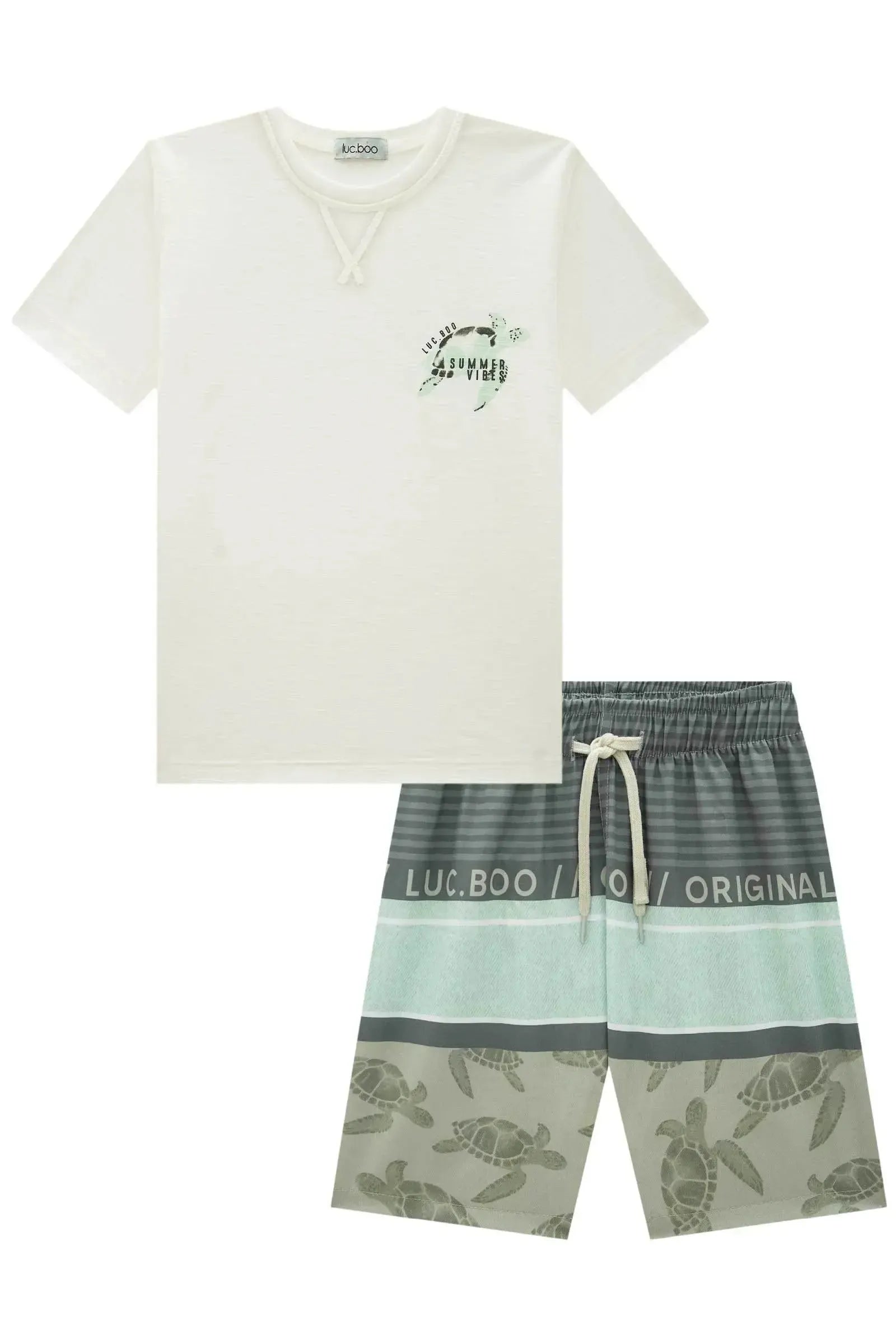 Conjunto de Camiseta em Malha Flamê e Bermuda em Nylon Ergonomic com Elastano 87525 LucBoo Infantil Menino