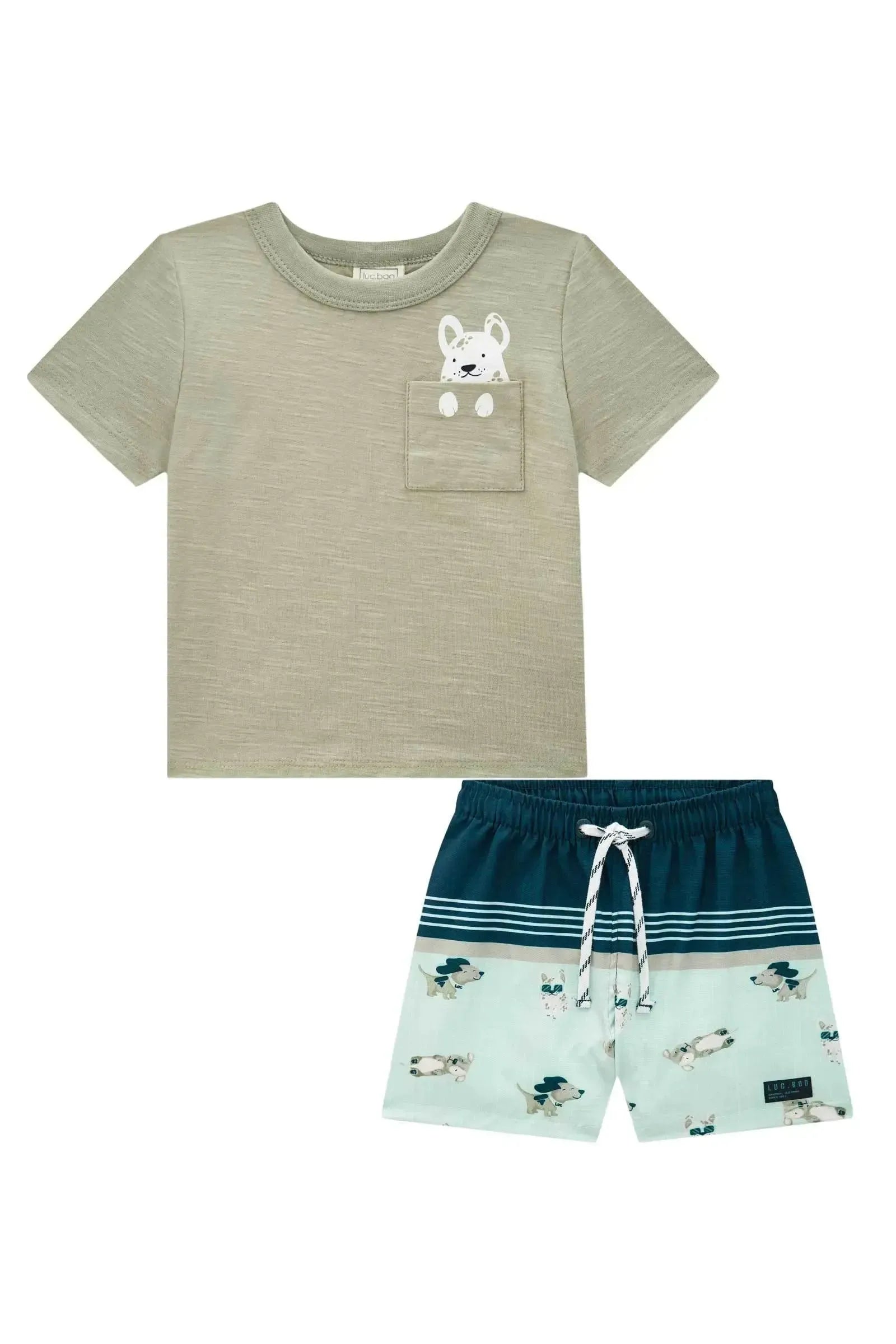 Conjunto de Camiseta em Malha Flamê e Bermuda em Nylon Ergonomic com Elastano 88861 LucBoo Bebê Menino