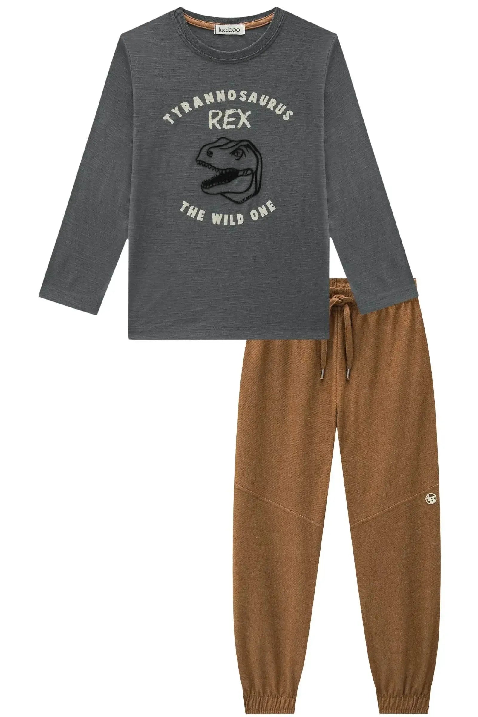 Conjunto de Camiseta em Malha Flamê e Calça Jogger em Cotton Jeans com Elastano 90753 LucBoo Infantil Menino