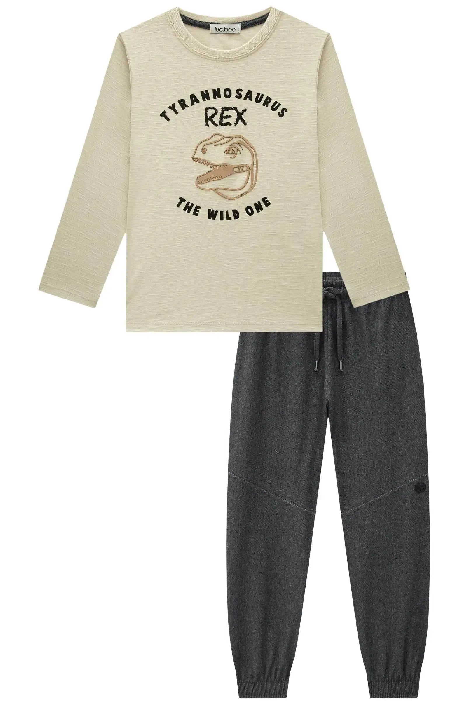 Conjunto de Camiseta em Malha Flamê e Calça Jogger em Cotton Jeans com Elastano 90753 LucBoo Infantil Menino