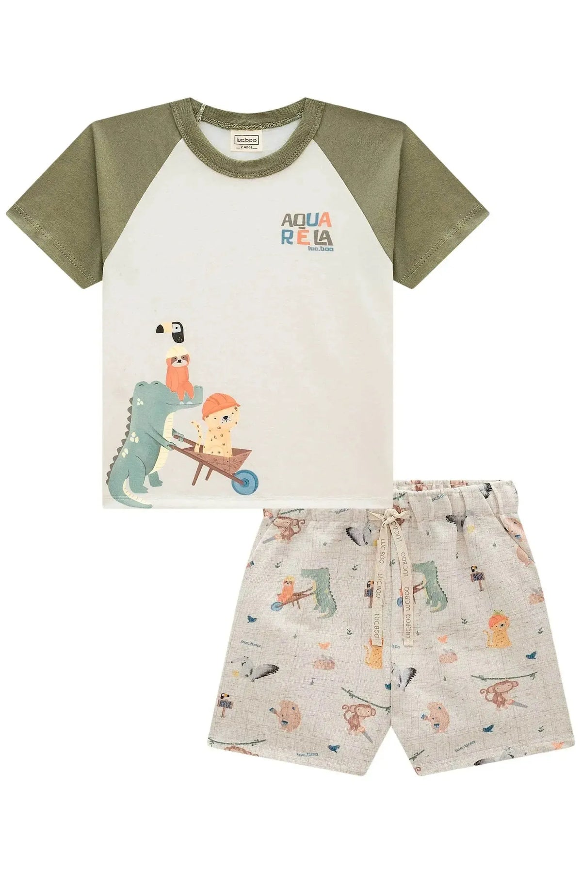 Conjunto de Camiseta em Malha Fresh com Elastano e Bermuda em Moletom Linho sem Pelúcia 98208 LucBoo Bebê Menino