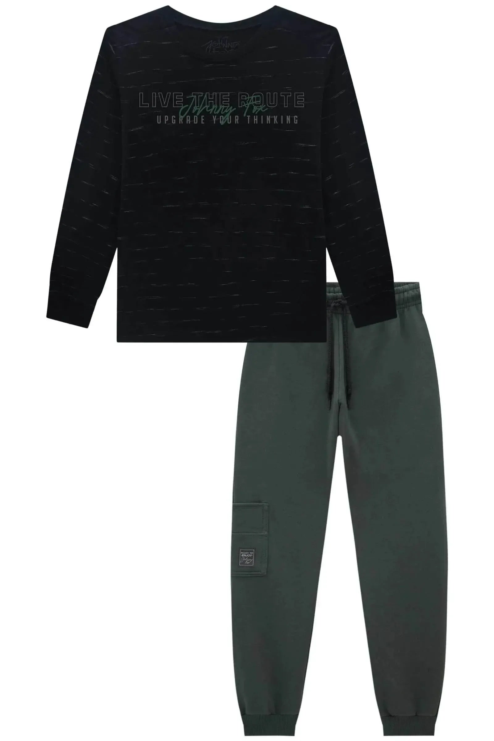 Conjunto de Camiseta em Malha Jet e Calça em Moletom sem Pelúcia 90622 Johnny Fox Teen Menino