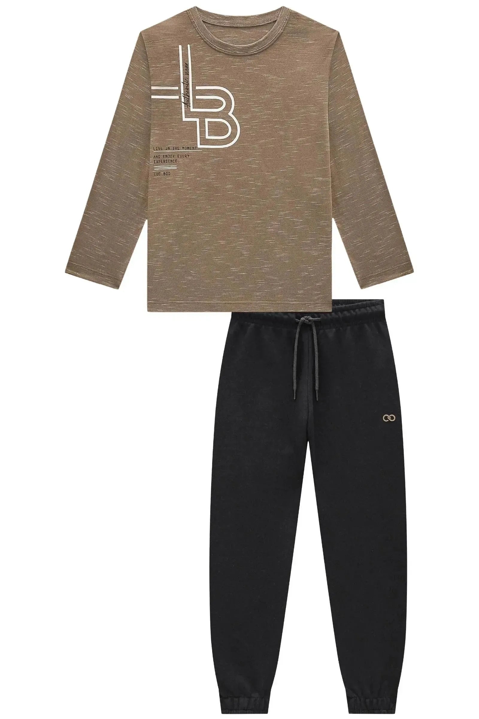 Conjunto de Camiseta em Malha Jet e Calça Jogger em Moletom sem Pelúcia 89799 LucBoo Infantil Menino