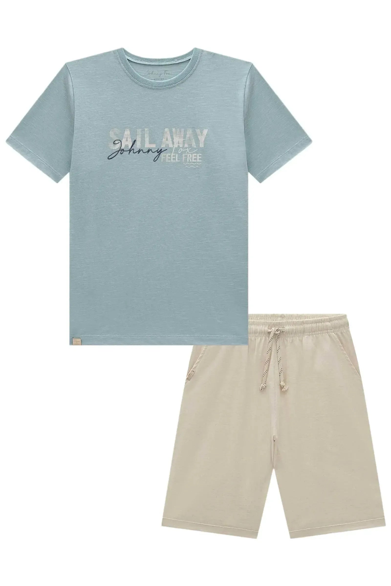 Conjunto de Camiseta em Malha Mesclada e Bermuda em Linho Santorine com Elastano 95699 Johnny Fox Teen Menino