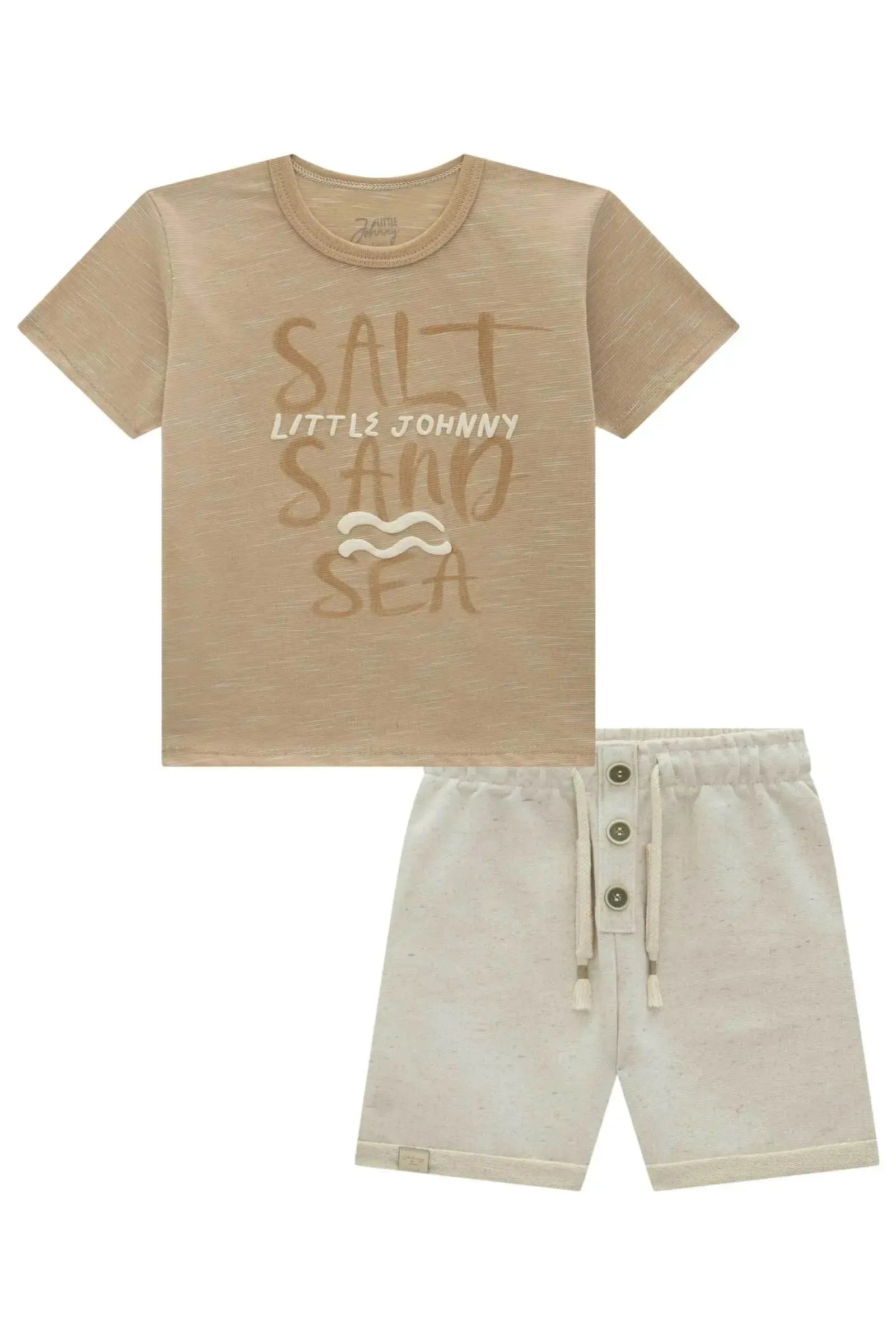 Conjunto de Camiseta em Malha Mesclada e Bermuda em Moletom Linho sem Pelúcia 95167 Johnny Fox Teen Menino