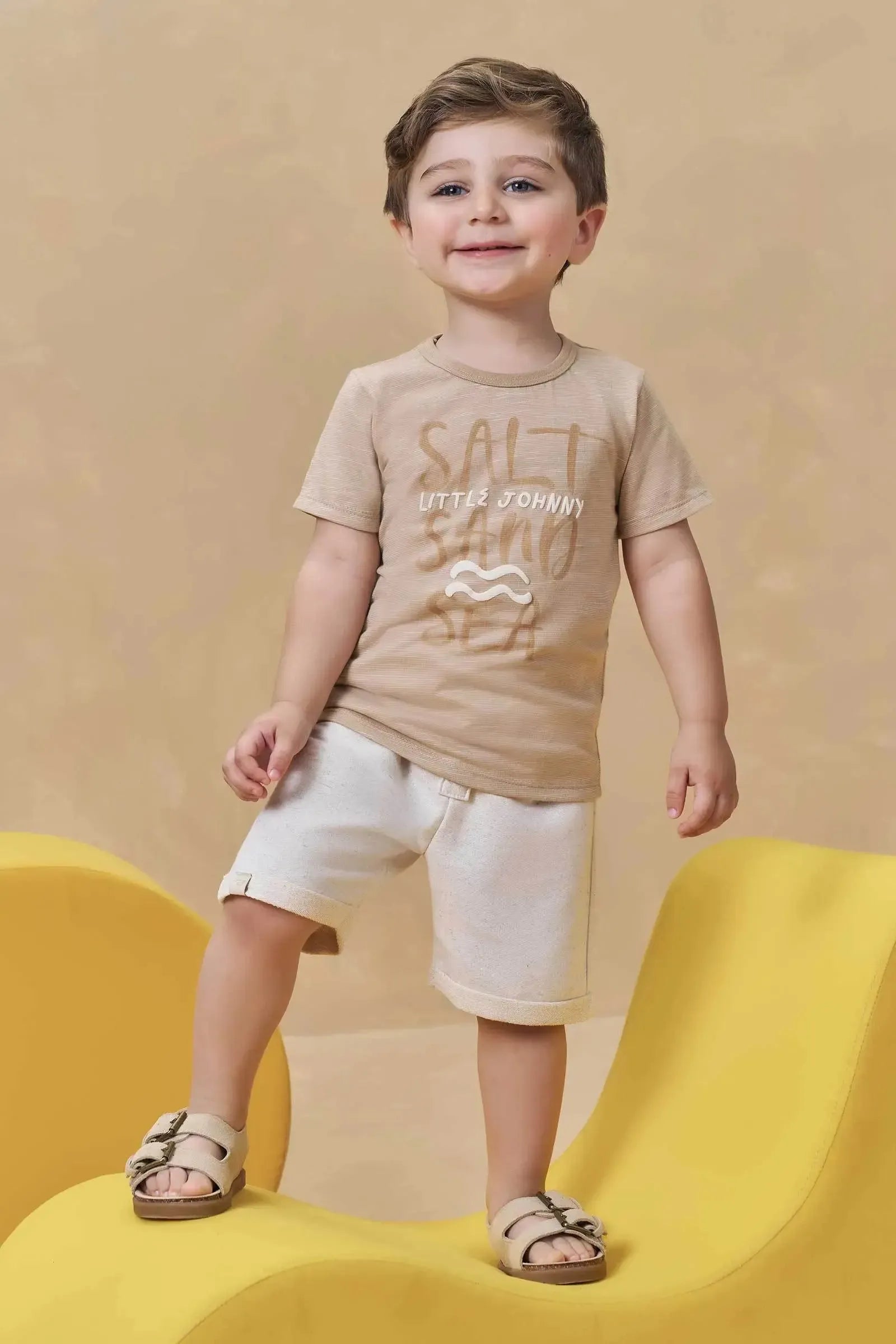 Conjunto de Camiseta em Malha Mesclada e Bermuda em Moletom Linho sem Pelúcia 95167 Johnny Fox Teen Menino
