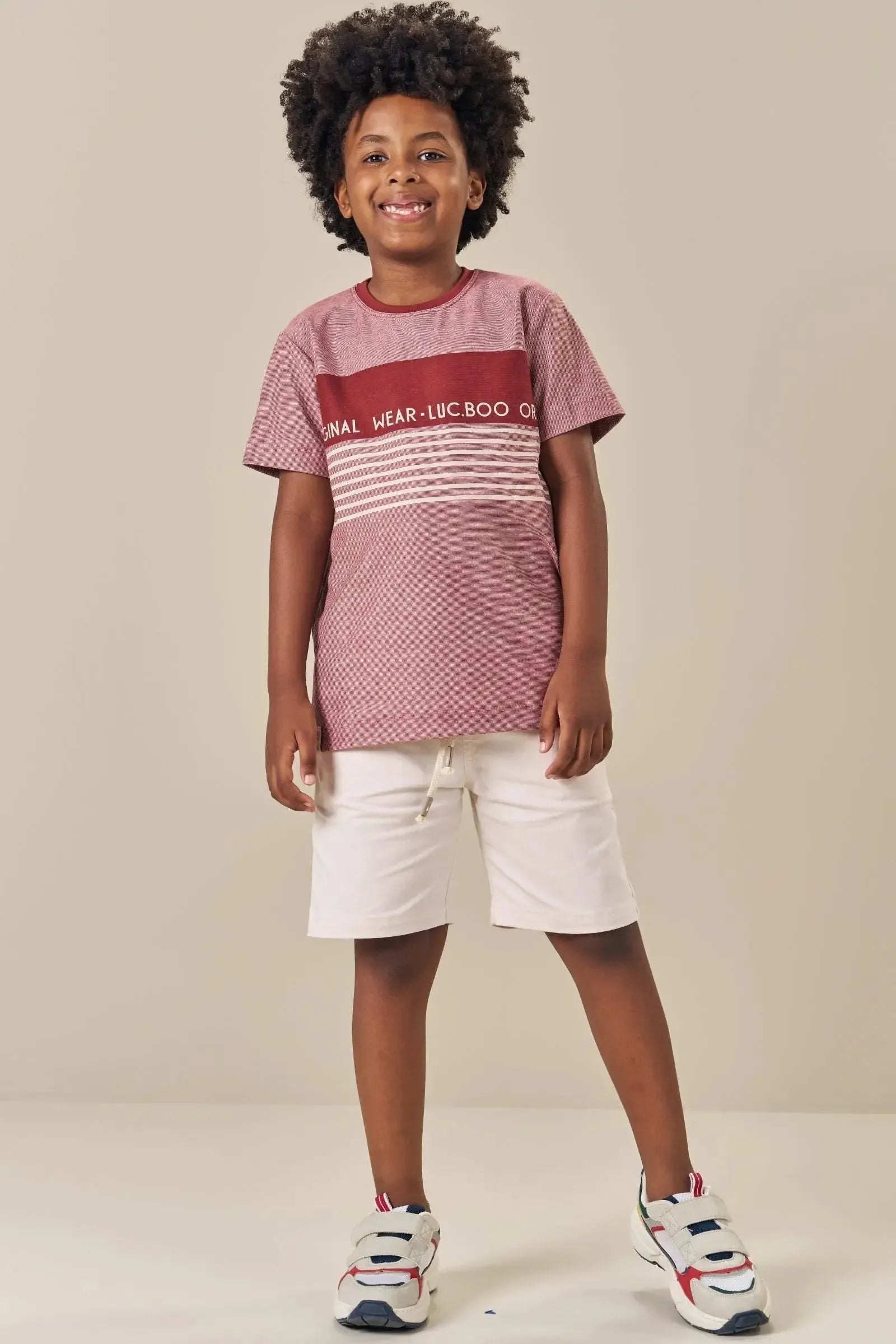 Conjunto de Camiseta em Malha Mesclada e Bermuda em Sarja Caribe com Elastano 84815 LucBoo Infantil Menino