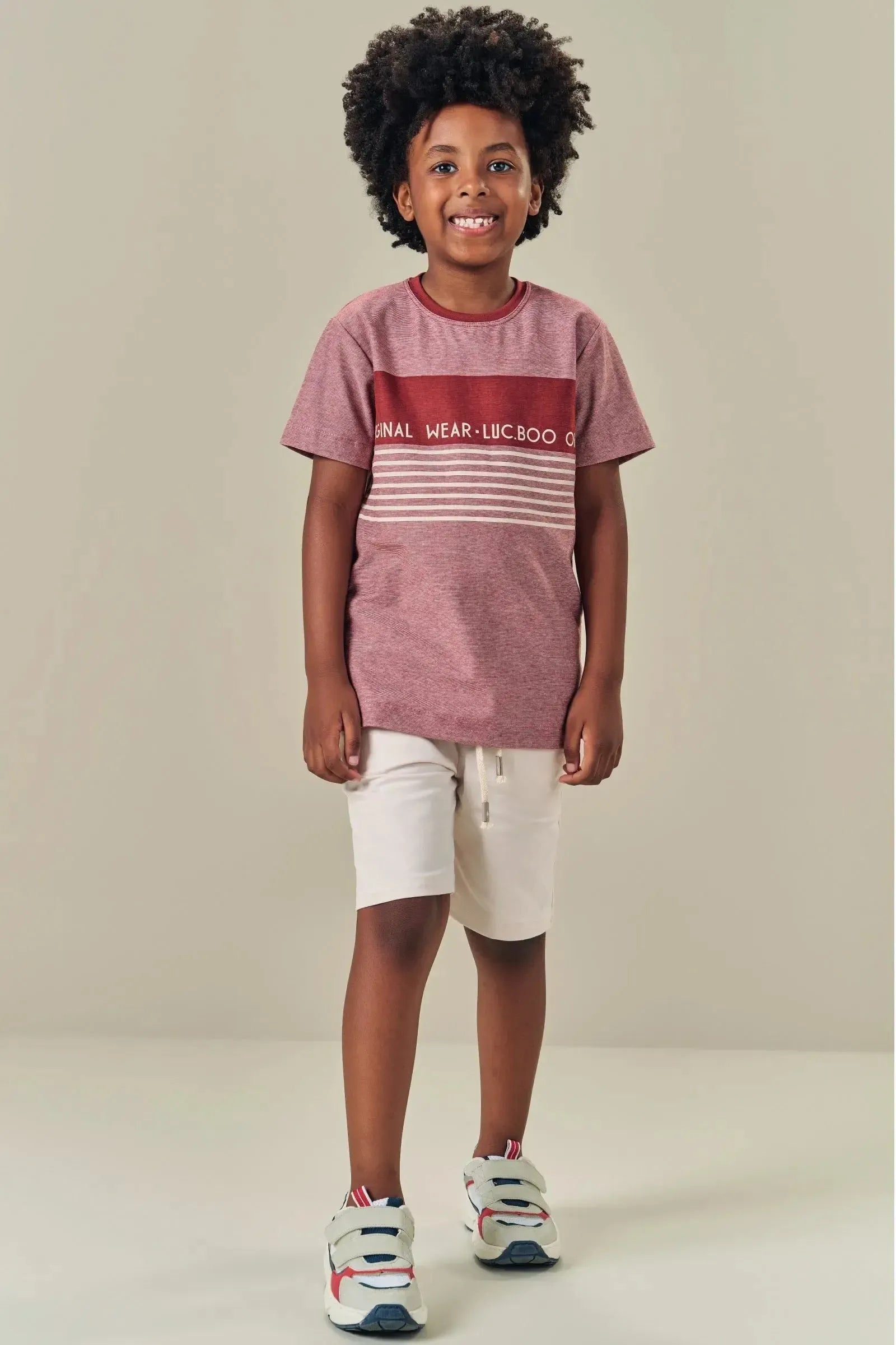 Conjunto de Camiseta em Malha Mesclada e Bermuda em Sarja Caribe com Elastano 84815 LucBoo Infantil Menino