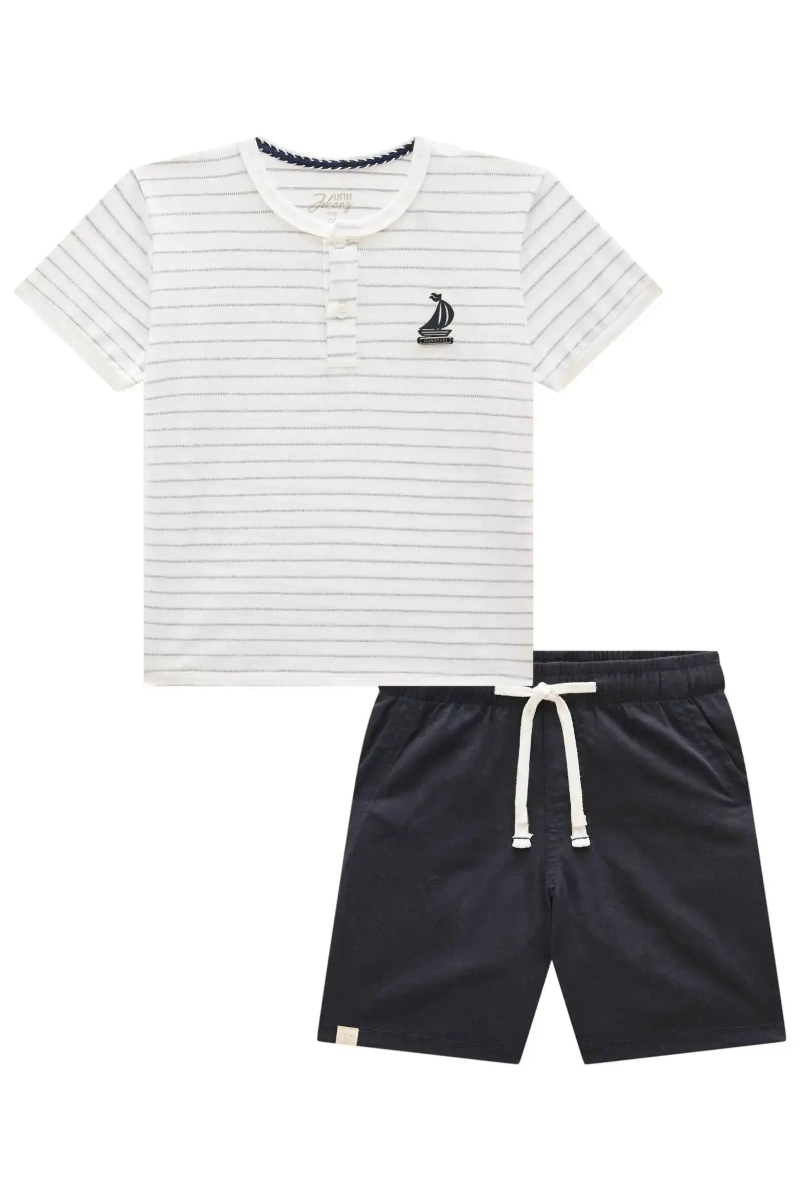 Conjunto de Camiseta em Malha Pontilhada e Bermuda em Linho Santorine com Elastano 95766 Johnny Fox Teen Menino