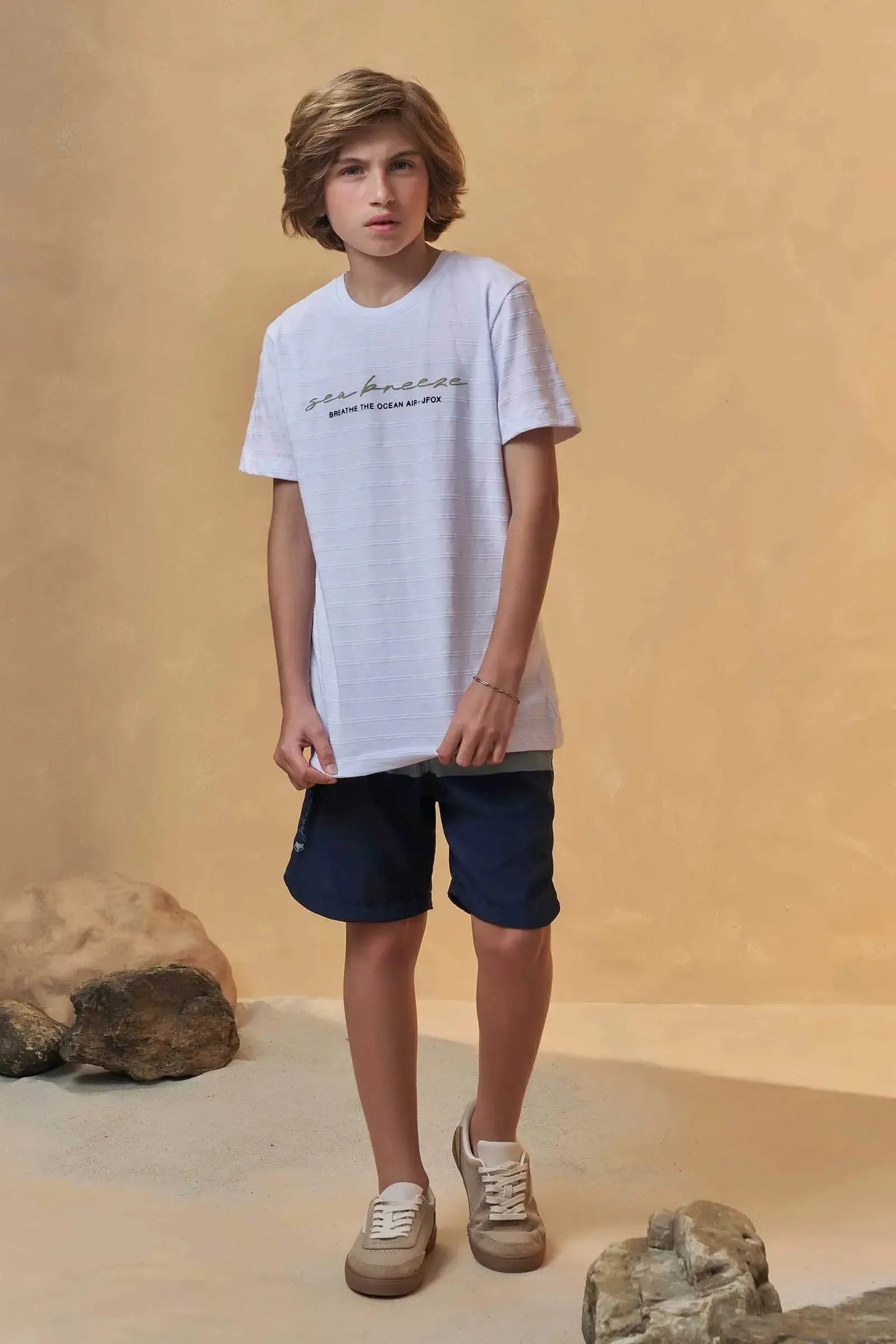 Conjunto de Camiseta em Malha Relevo e Bermuda em Nylon Ergonomic com Elastano 96710 Johnny Fox Teen Menino