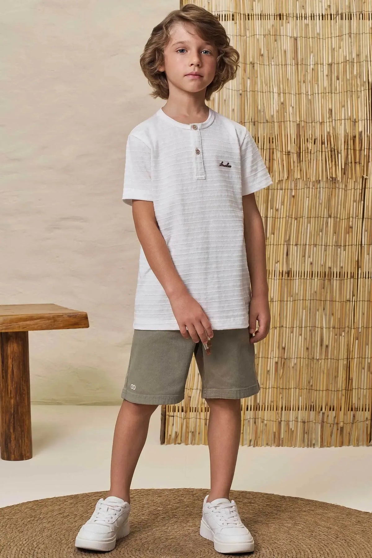 Conjunto de Camiseta em Malha Textura e Sarja Ônix com Elastano 99607 LucBoo Infantil Menino