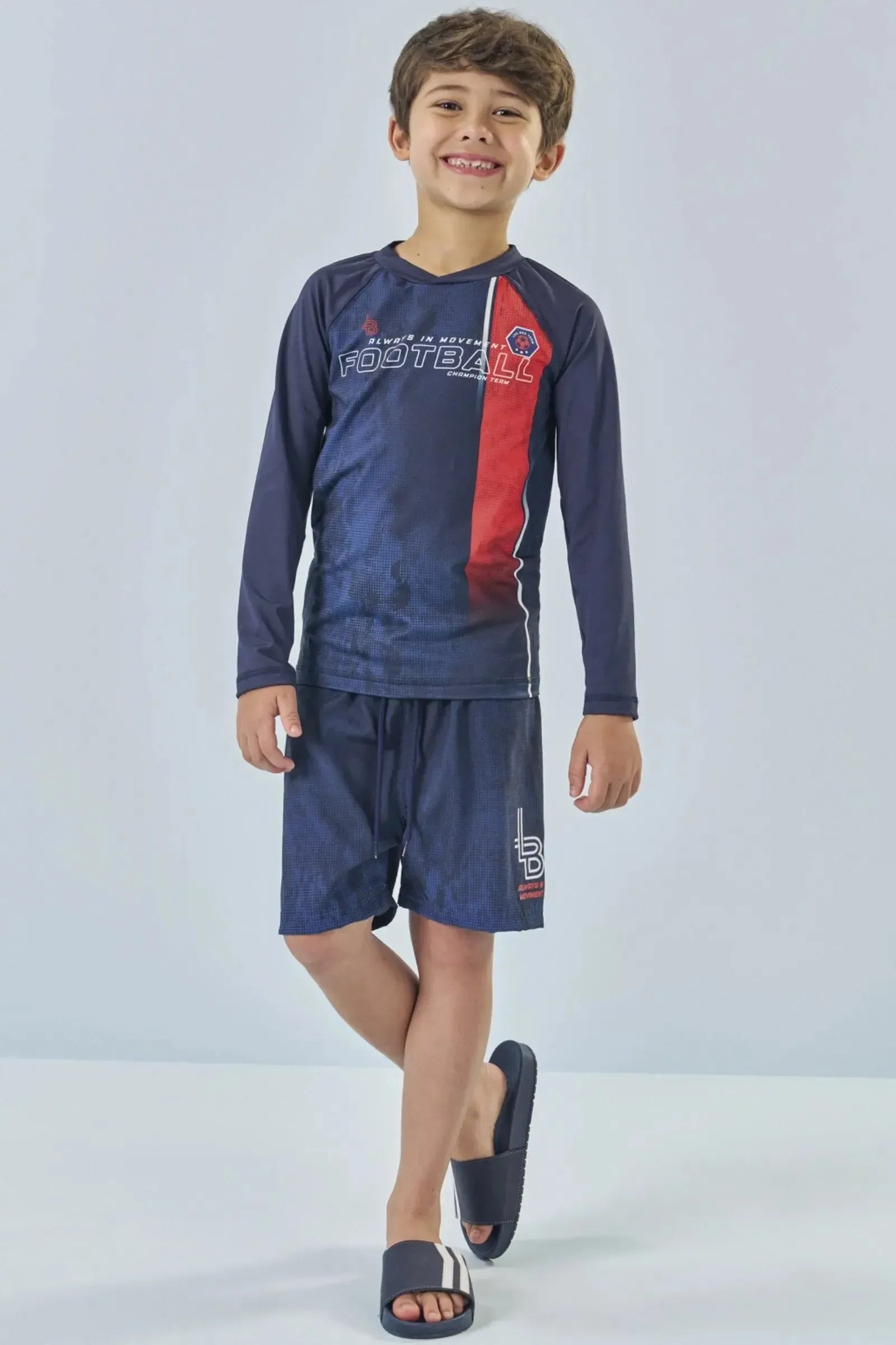 Conjunto de Camiseta em Malha UV Dry 50+ e Bermuda Boxer em Nylon Ergonomic C/ Elastano 85156 LucBoo Infantil Menino