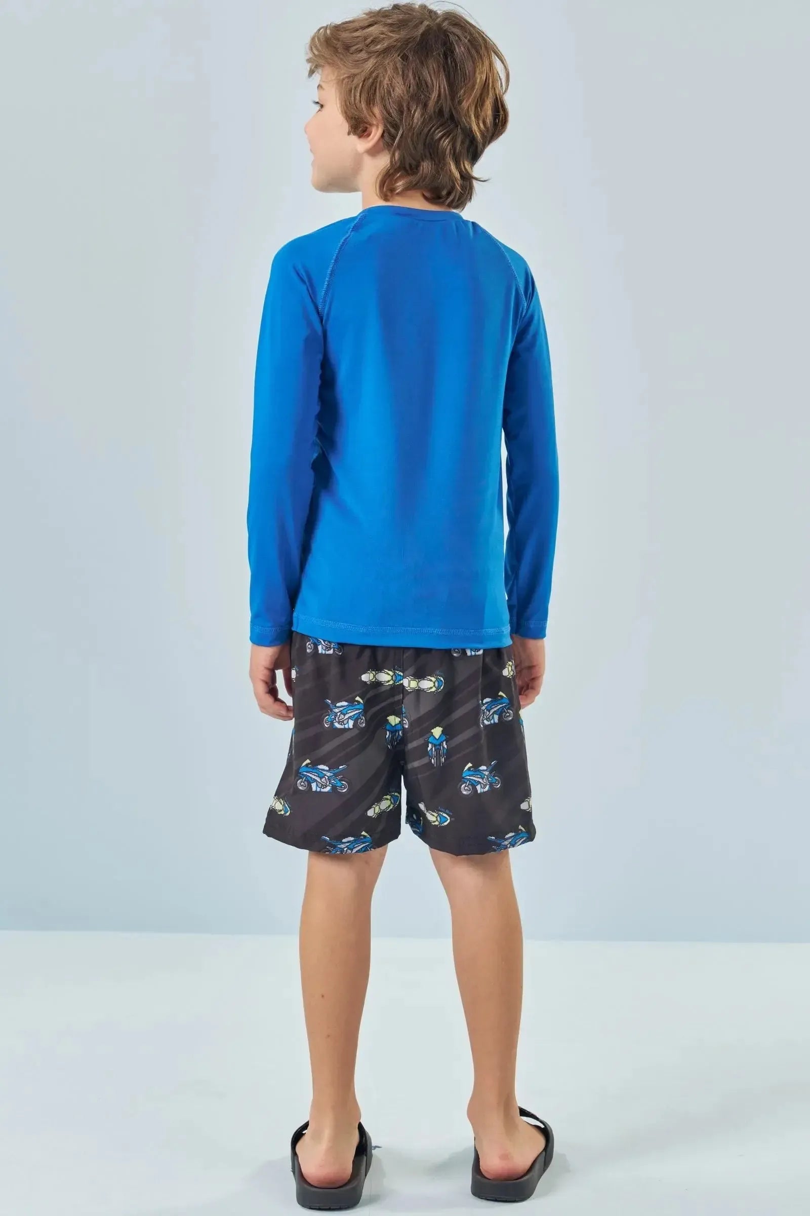 Conjunto de Camiseta em Malha UV Dry com Proteção UV 50 e Bermuda Boxer em Nylon Ergonomic 85145 LucBoo Infantil Menino
