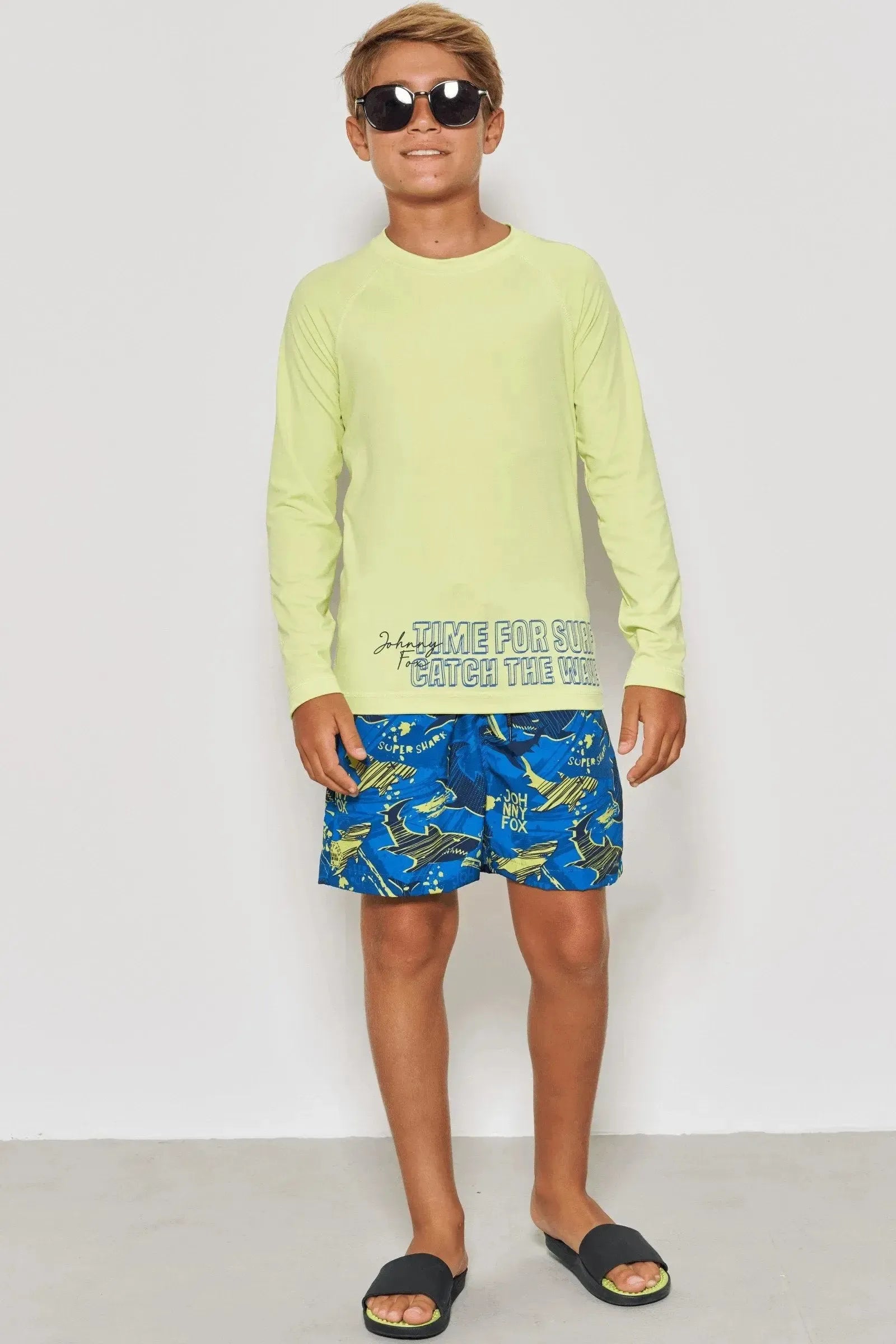 Conjunto de Camiseta em Malha Uv Dry com Proteção UV50+ e Bermuda em Nylon com Elastano 88268 Johnny Fox Teen Menino