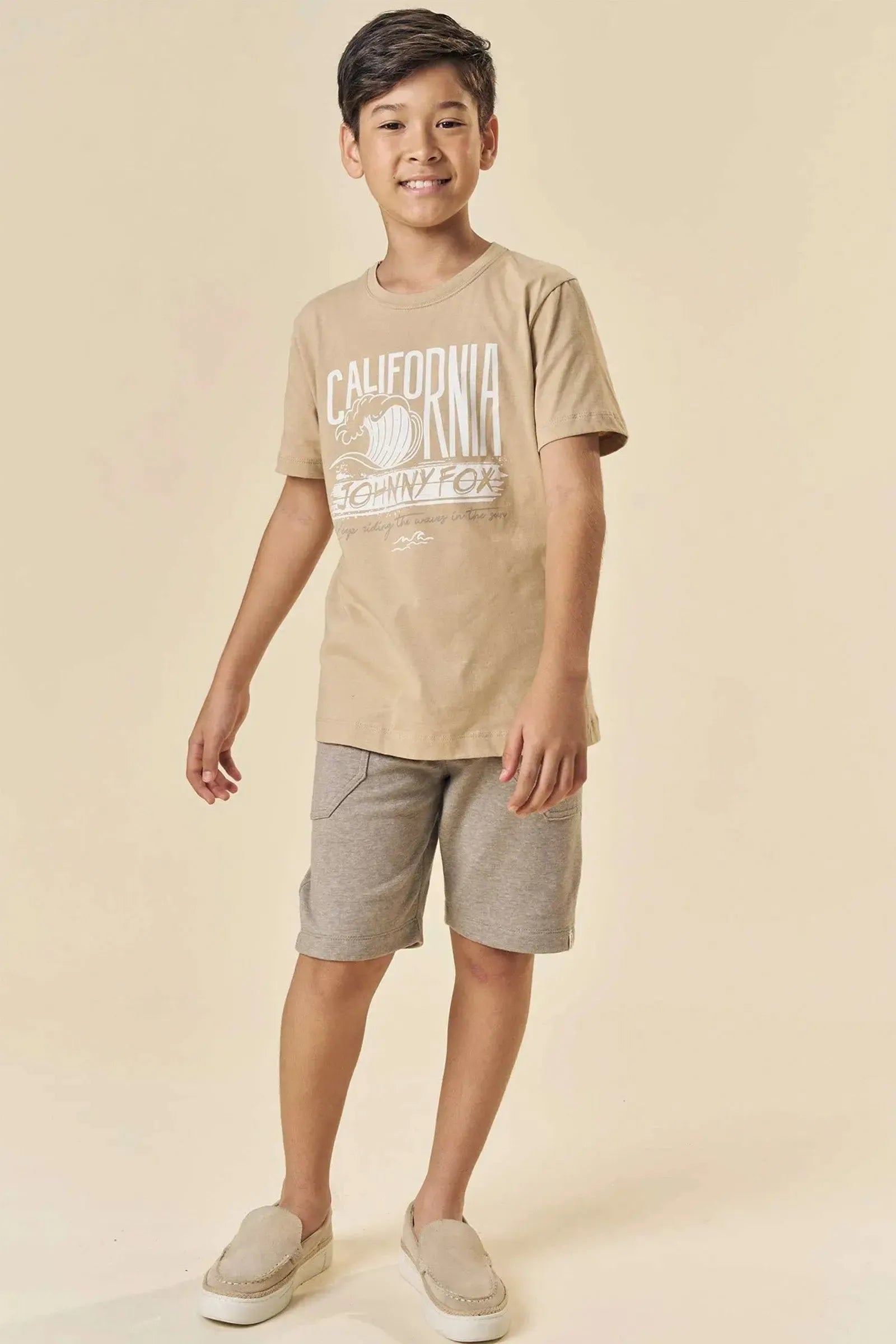 Conjunto de Camiseta em Meia Malha com Bermuda em Malha Active 84086 Johnny Fox Teen Menino
