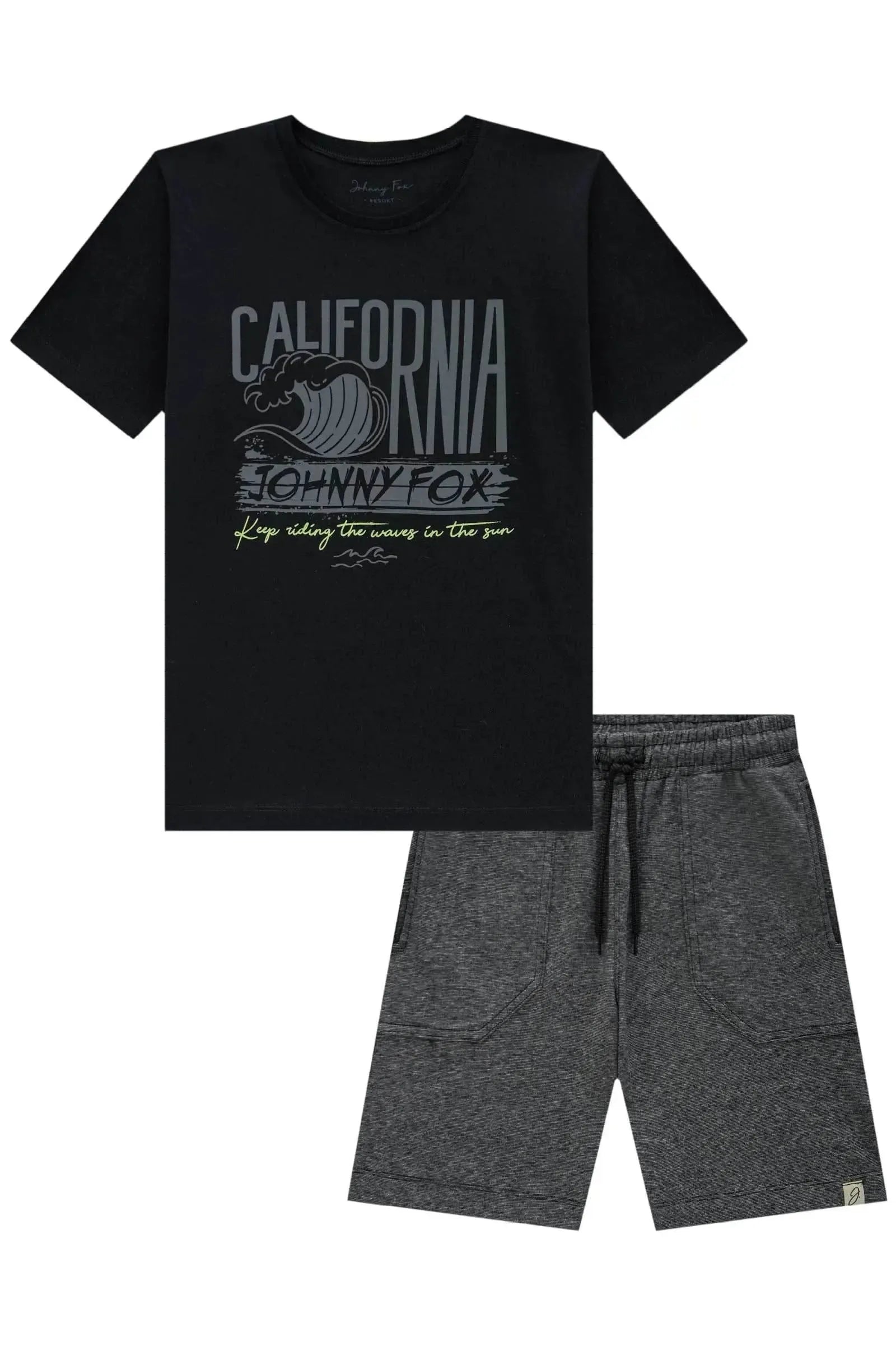 Conjunto de Camiseta em Meia Malha com Bermuda em Malha Active 84086 Johnny Fox Teen Menino