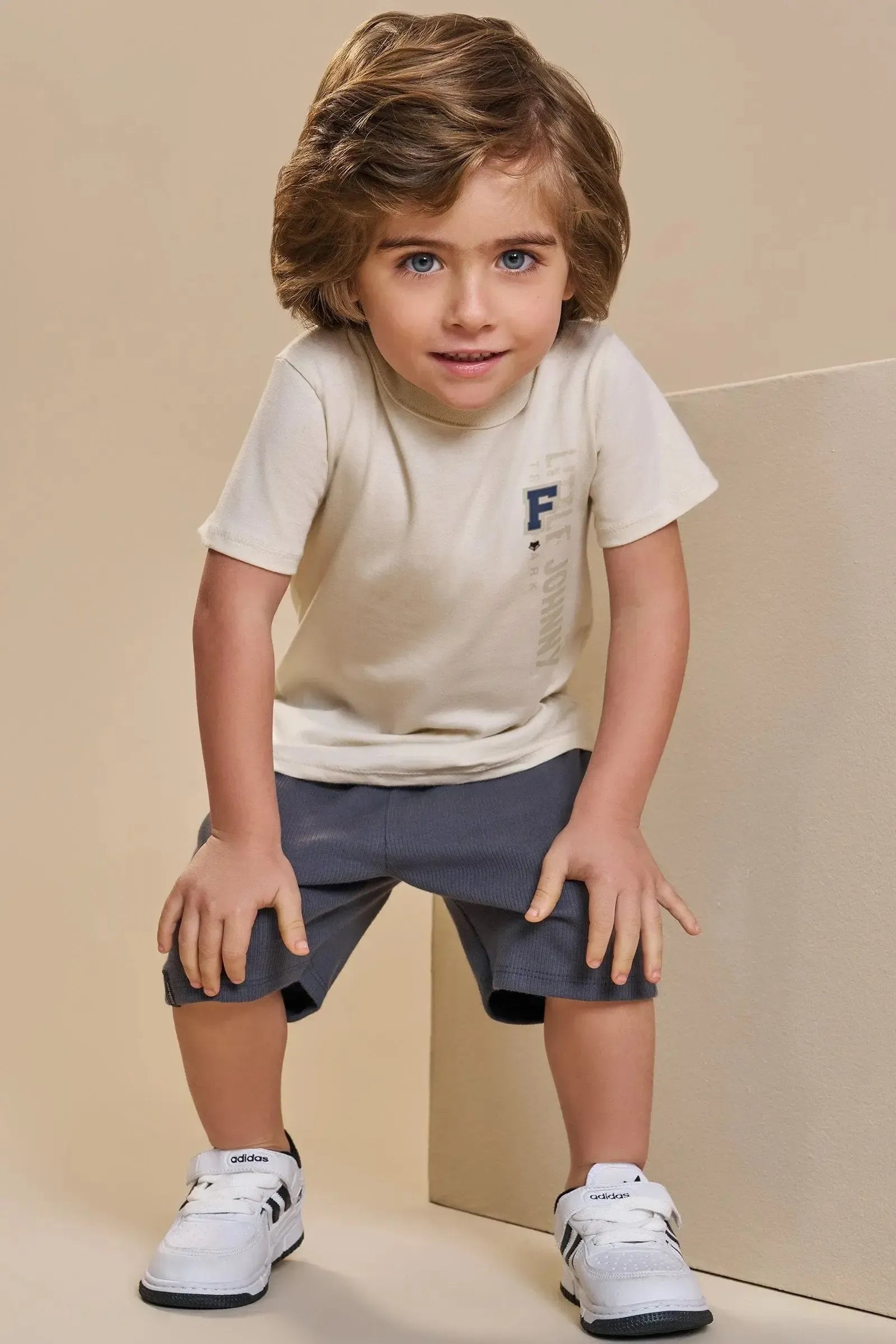 Conjunto de Camiseta em Meia Malha e Bermuda em Canelado Liz com Elastano 93025 Johnny Fox Bebê Menino