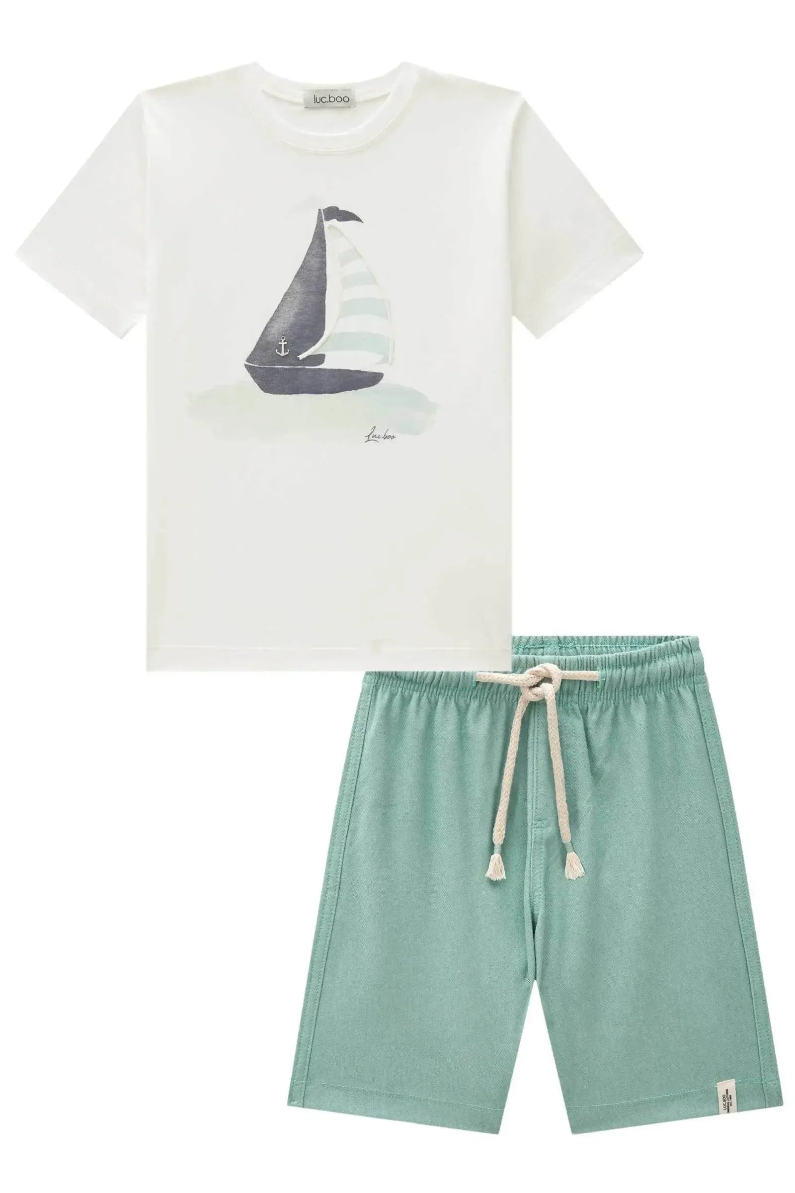 Conjunto de Camiseta em Meia Malha e Bermuda em Cotton Jeans com Elastano 82895 LucBoo Infantil Menino