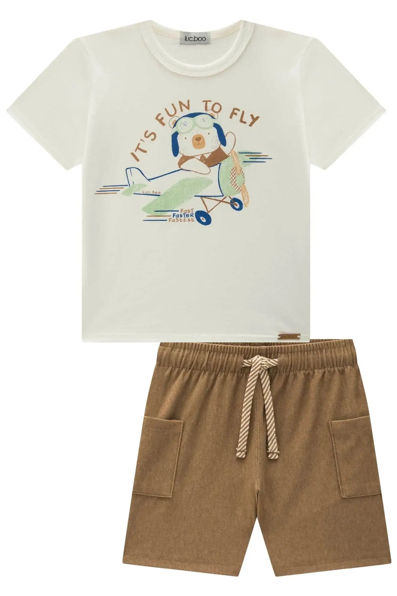 Conjunto de Camiseta em Meia Malha e Bermuda em Cotton Jeans com Elastano 94553 LucBoo Infantil Menino