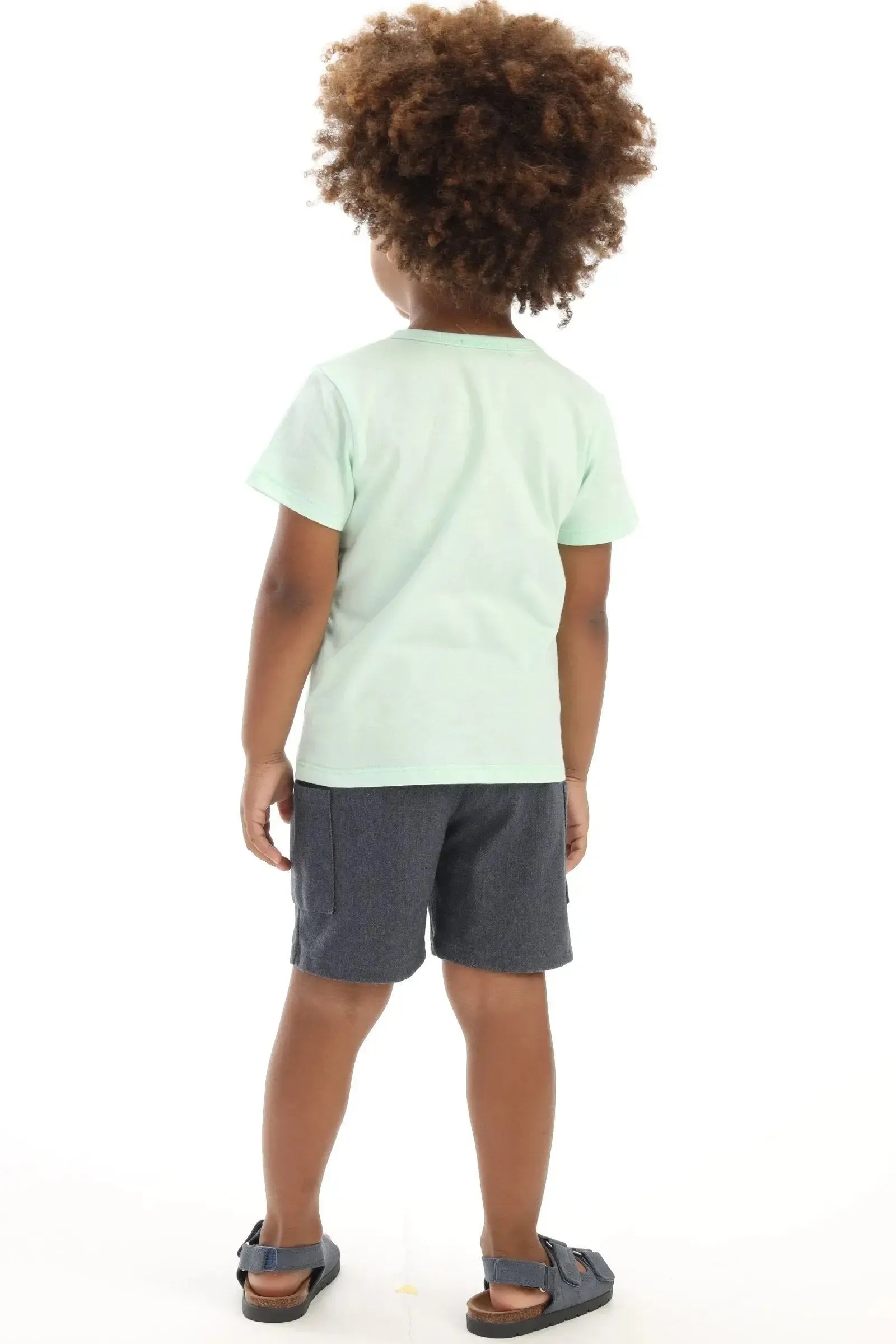Conjunto de Camiseta em Meia Malha e Bermuda em Cotton Jeans com Elastano 94556 LucBoo Infantil Menino