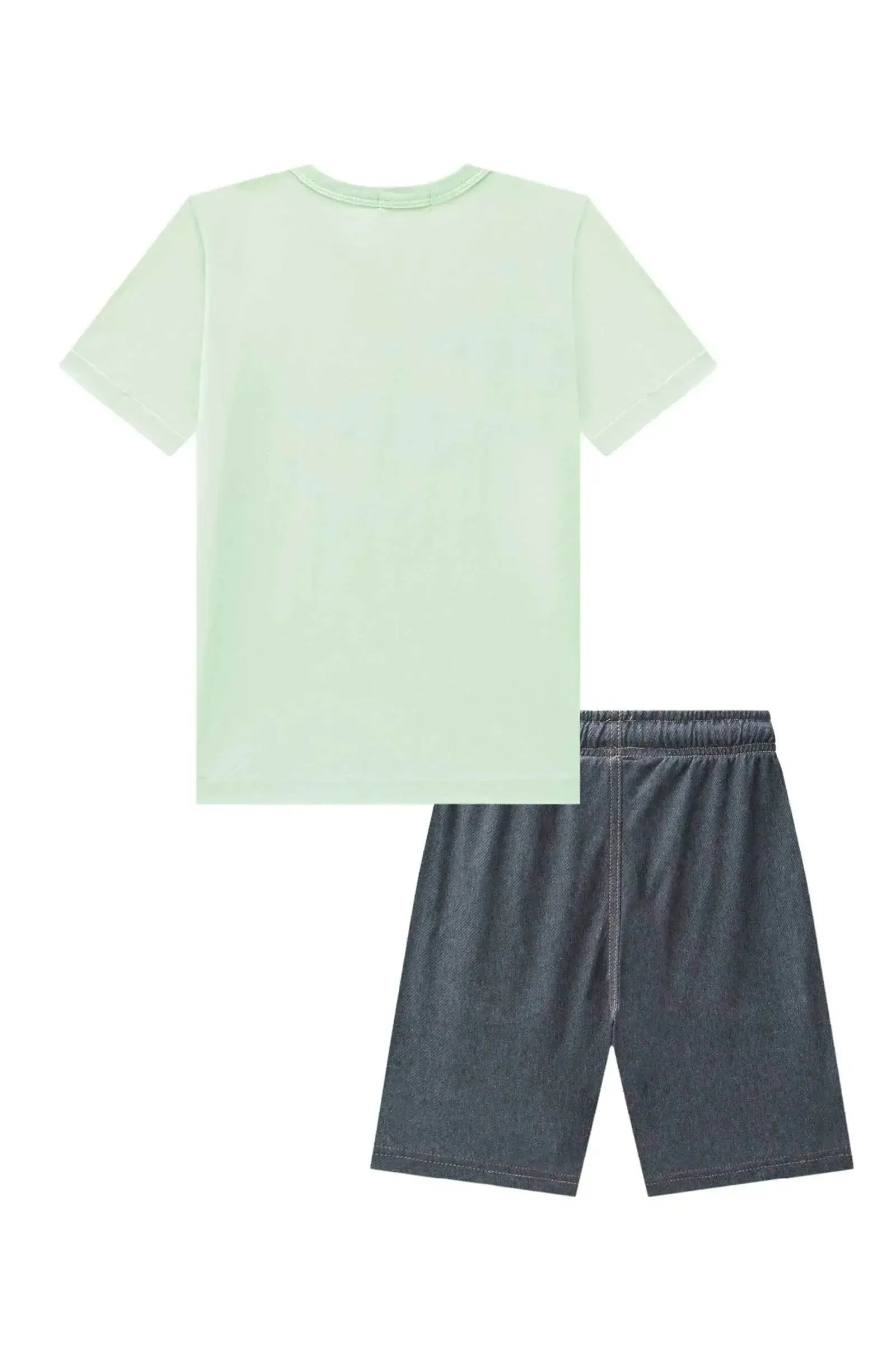 Conjunto de Camiseta em Meia Malha e Bermuda em Cotton Jeans com Elastano 94571 LucBoo Infantil Menino