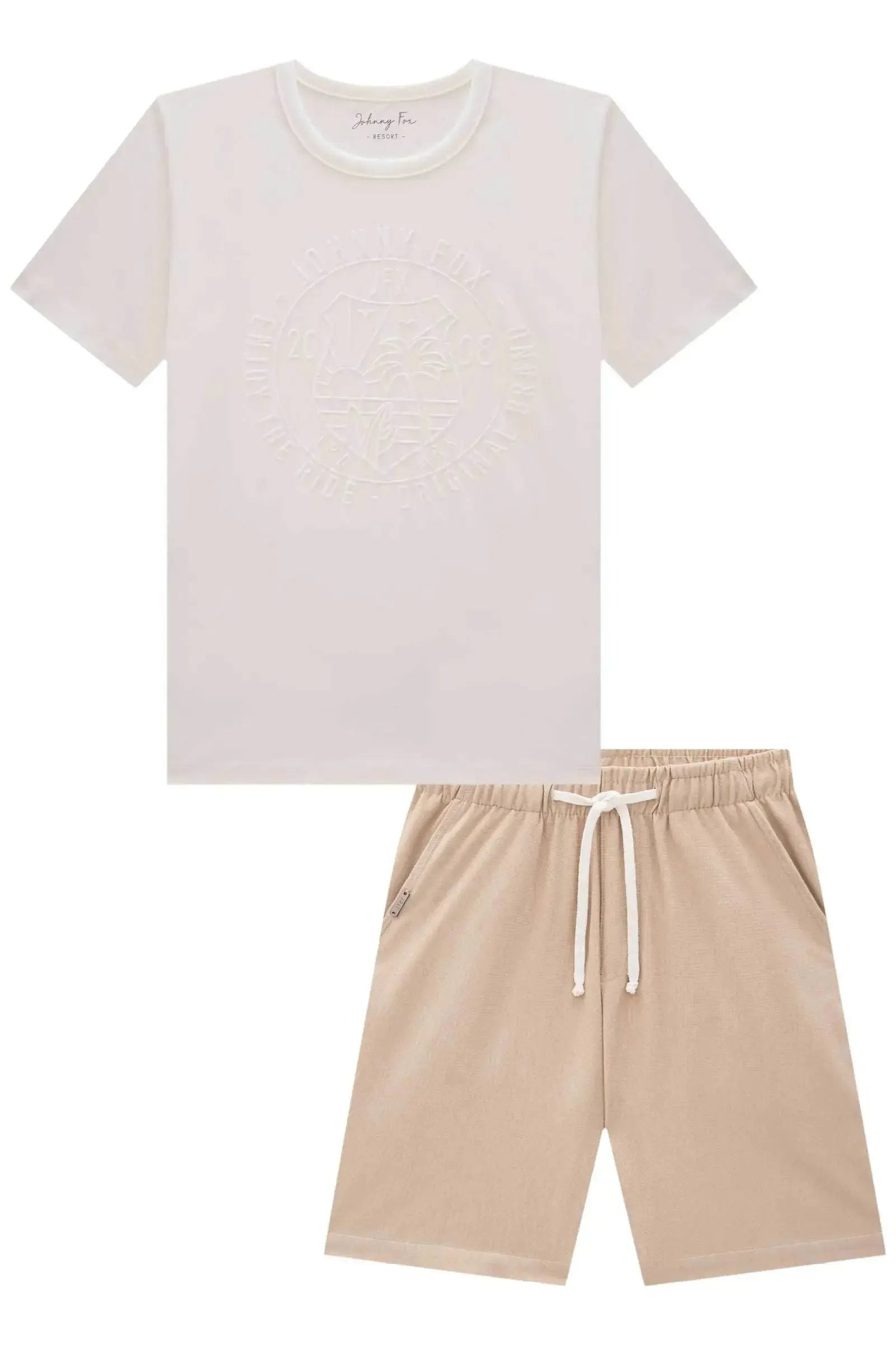 Conjunto de Camiseta em Meia Malha e Bermuda em Cotton Jeans com Elastano 84087 Johnny Fox Teen Menino