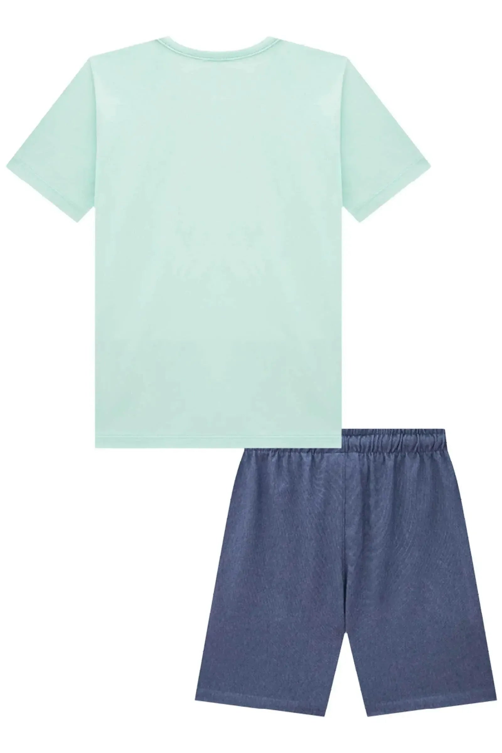 Conjunto de Camiseta em Meia Malha e Bermuda em Cotton Jeans com Elastano 84087 Johnny Fox Teen Menino