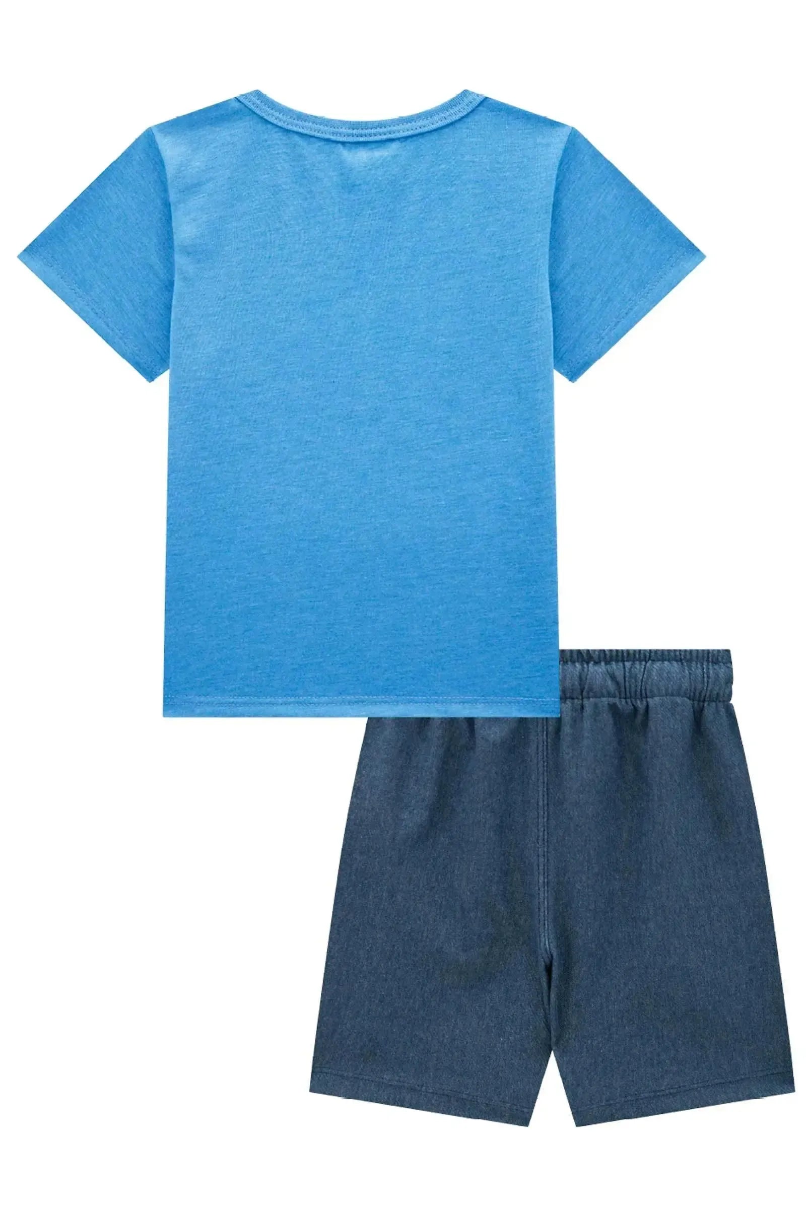 Conjunto de Camiseta em Meia Malha e Bermuda em Cotton Jeans com Elastano 84684 Johnny Fox Bebê Menino