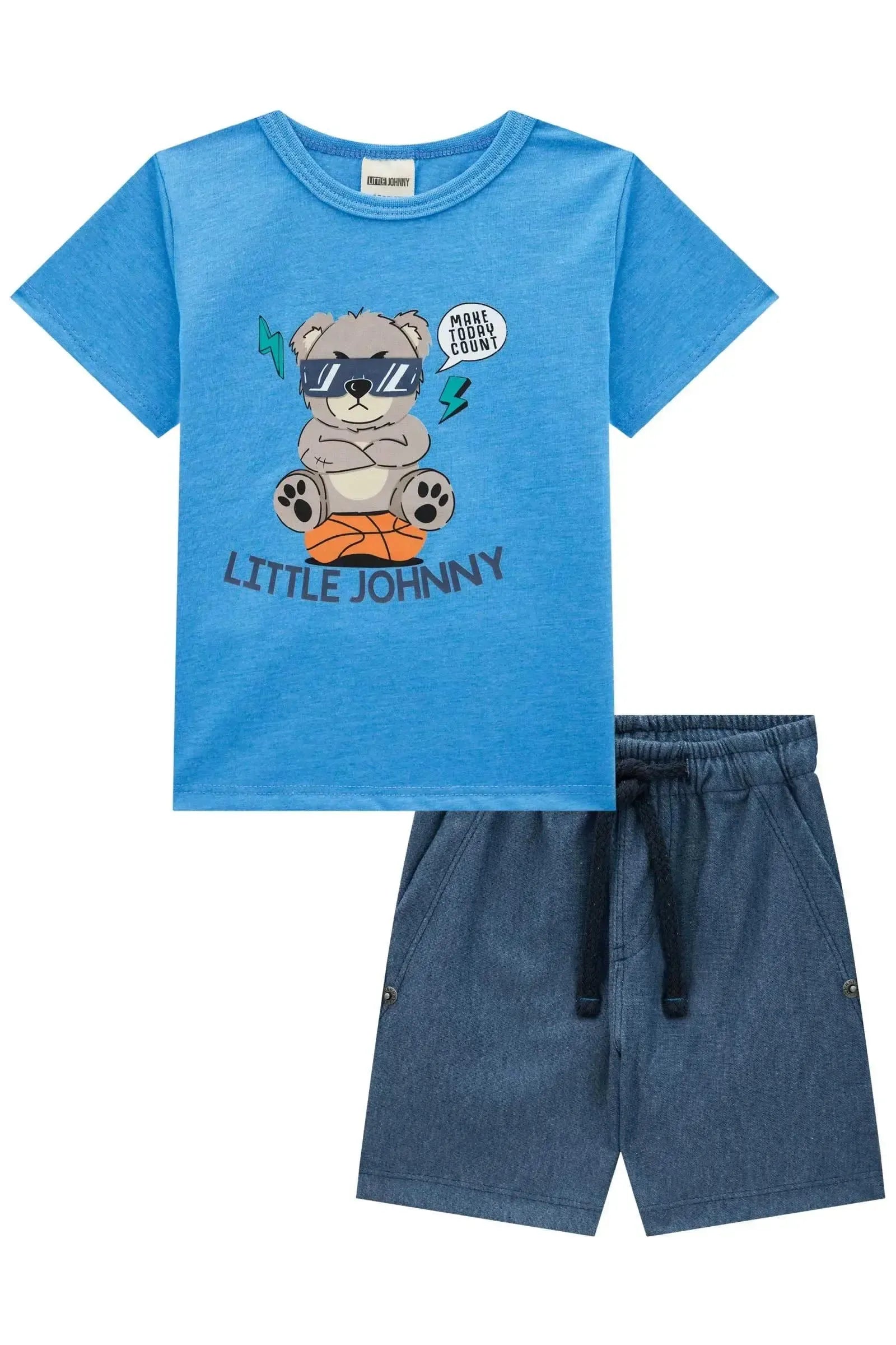 Conjunto de Camiseta em Meia Malha e Bermuda em Cotton Jeans com Elastano 84684 Johnny Fox Bebê Menino