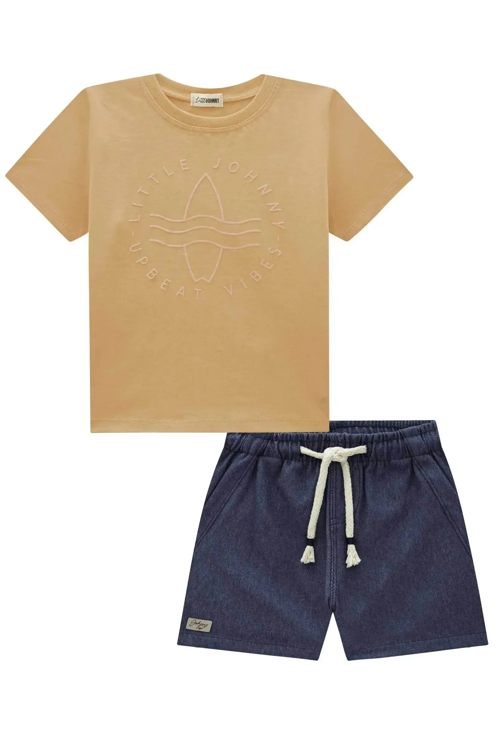 Conjunto de Camiseta em Meia Malha e Bermuda em Cotton Jeans com Elastano 86329 Johnny Fox Bebê Menino