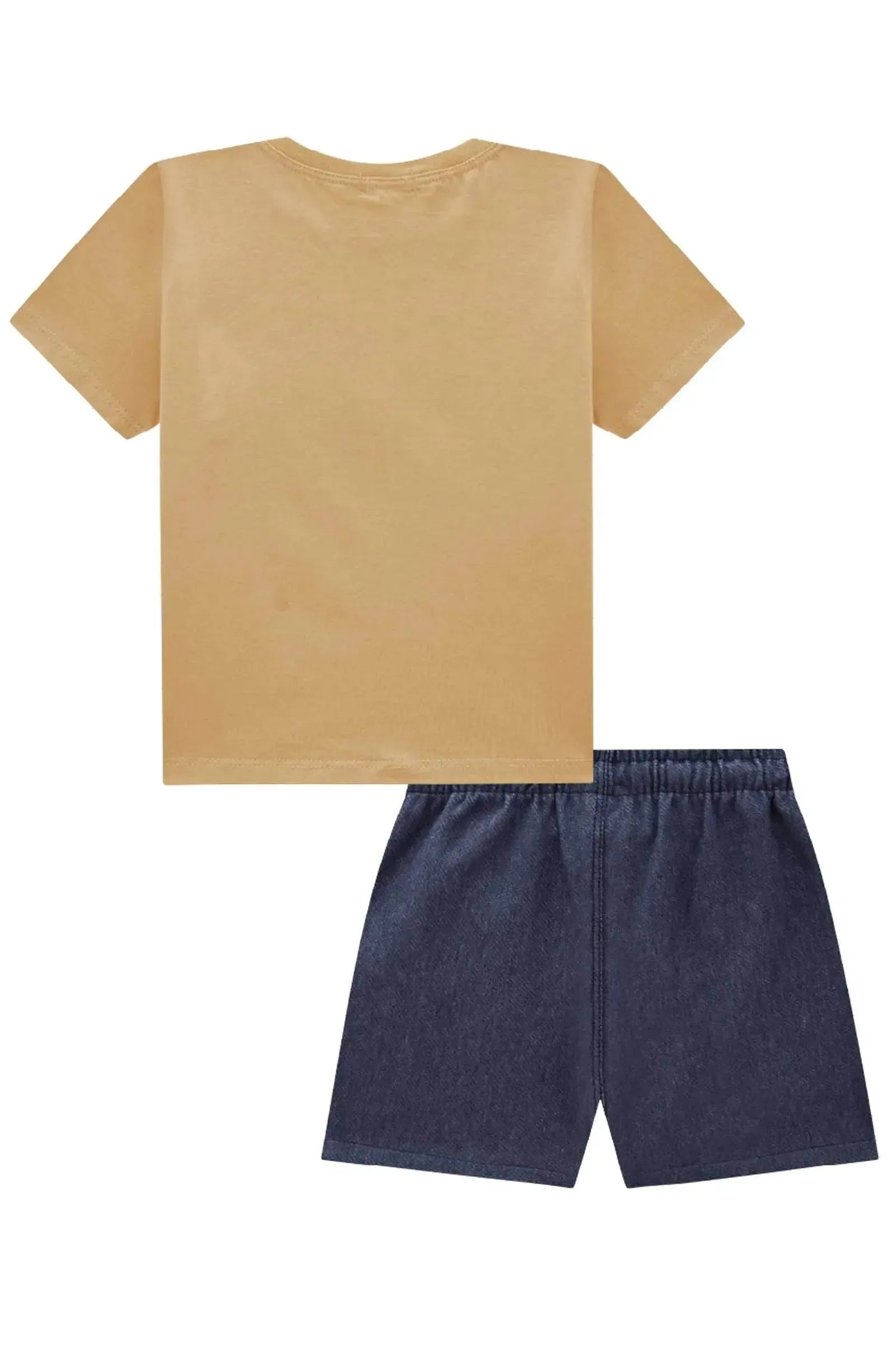 Conjunto de Camiseta em Meia Malha e Bermuda em Cotton Jeans com Elastano 86329 Johnny Fox Bebê Menino