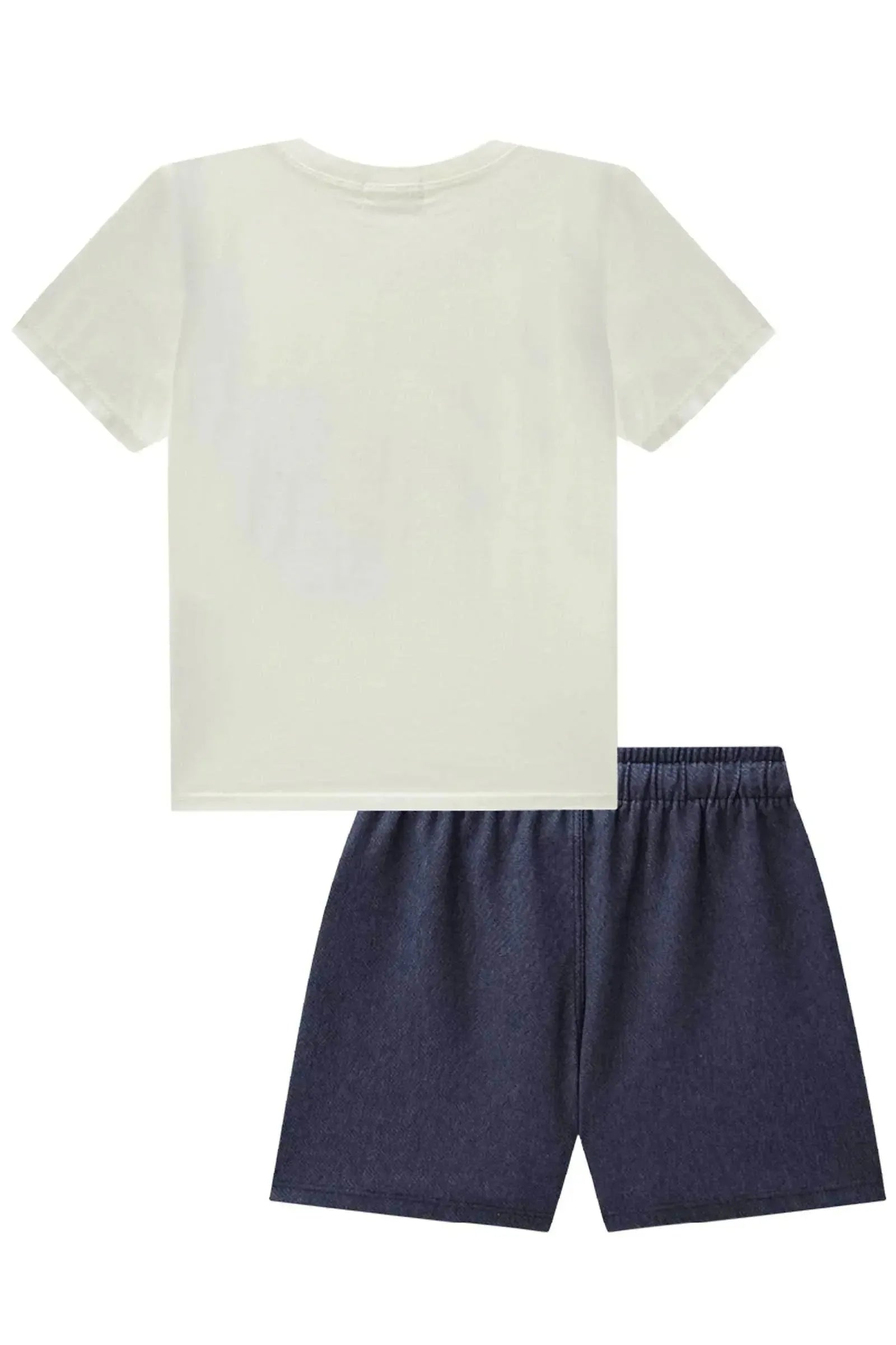 Conjunto de Camiseta em Meia Malha e Bermuda em Cotton Jeans com Elastano 87907 Johnny Fox Bebê Menino