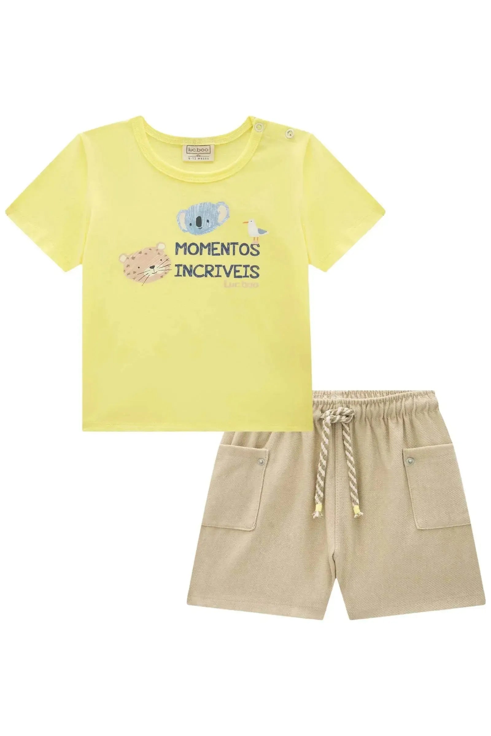 Conjunto de Camiseta em Meia Malha e Bermuda em Cotton Jeans com Elastano 87909 LucBoo Bebê Menino