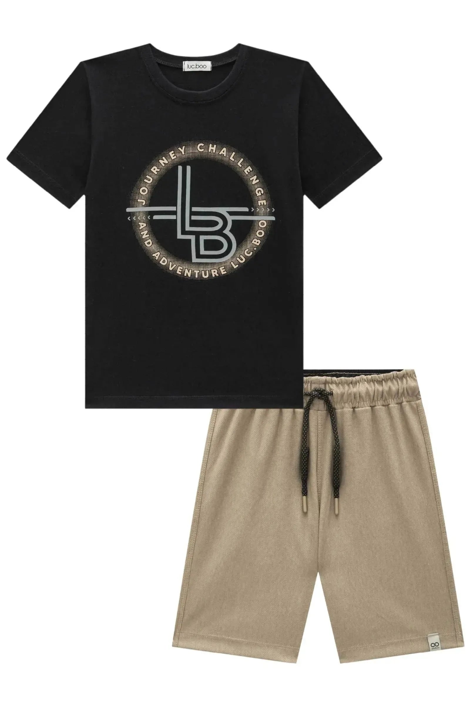 Conjunto de Camiseta em Meia Malha e Bermuda em Cotton Jeans com Elastano 92396 LucBoo Infantil Menino