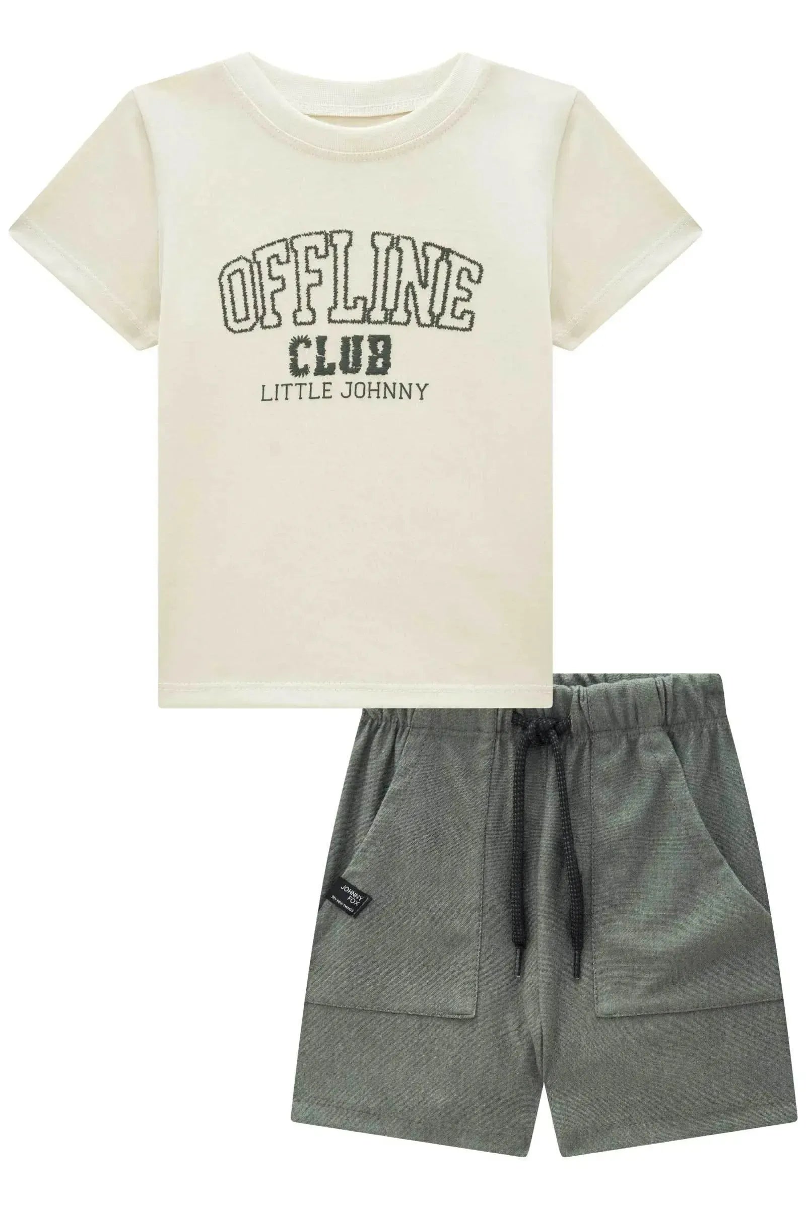 Conjunto de Camiseta em Meia Malha e Bermuda em Cotton Jeans com Elastano 93901 Johnny Fox Bebê Menino